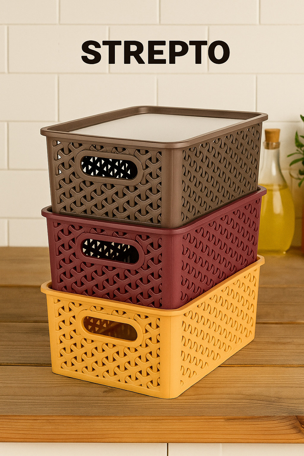 Image of STREPTO Plastic Modular Plastic Organizer Basket with Lid Set of 3 for Medicine Storage Basket