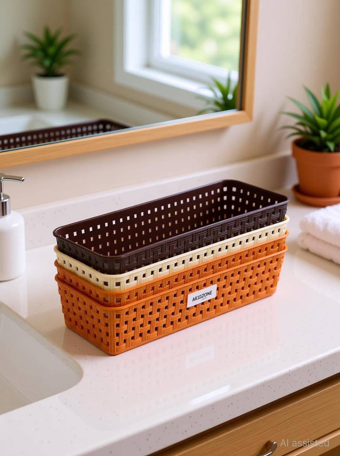AK10ZONE Plastic Multipurpose Desk Organizer Tray Drawer Dividers Storage Bins Storage Basket