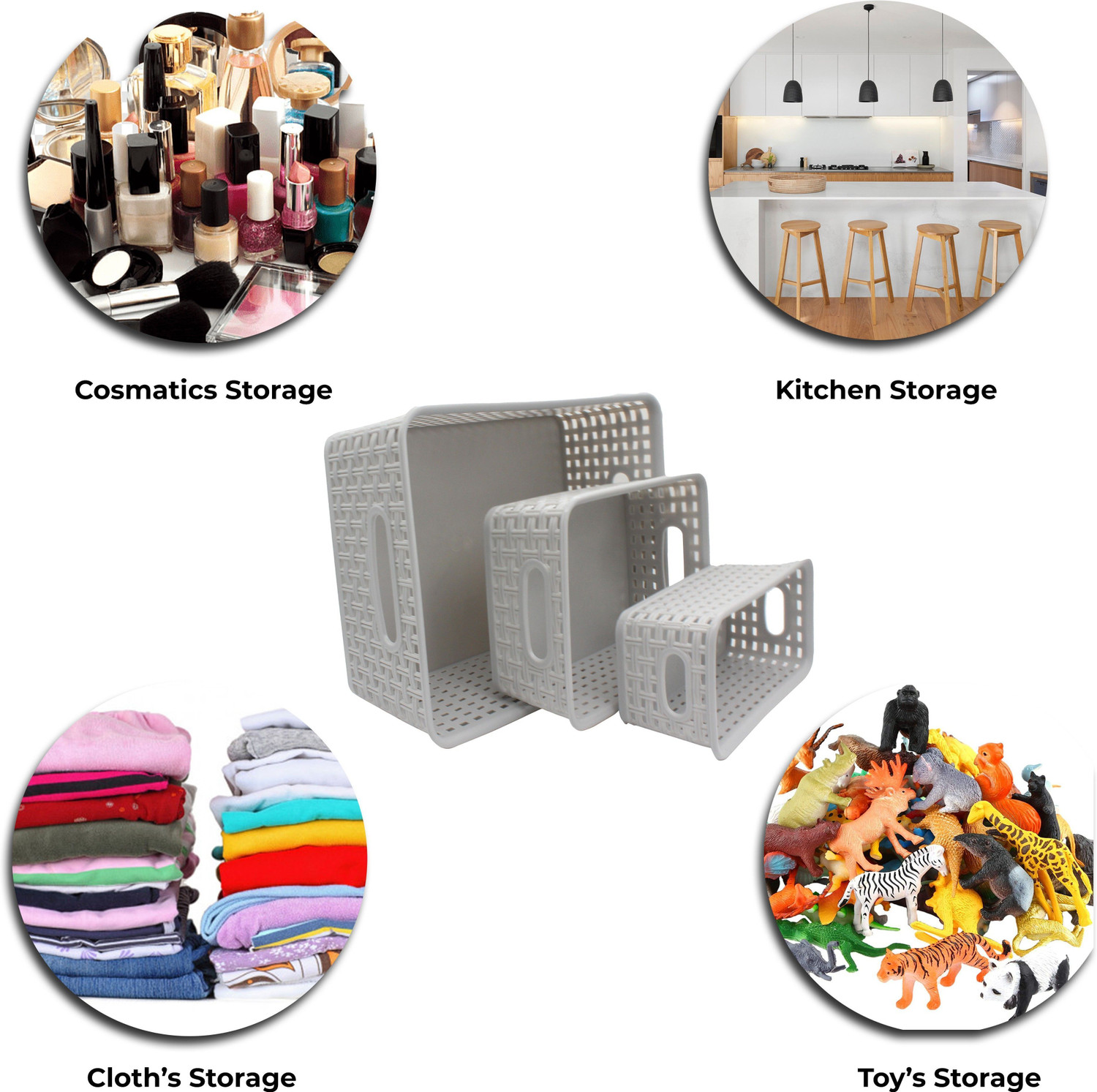 Image of Jaycee Plastic Multipurpose Premium Sturdy Storage Baskets Organiser for Kitchen | Office | Stationery | Cosmetics|Bathroom Storage Basket