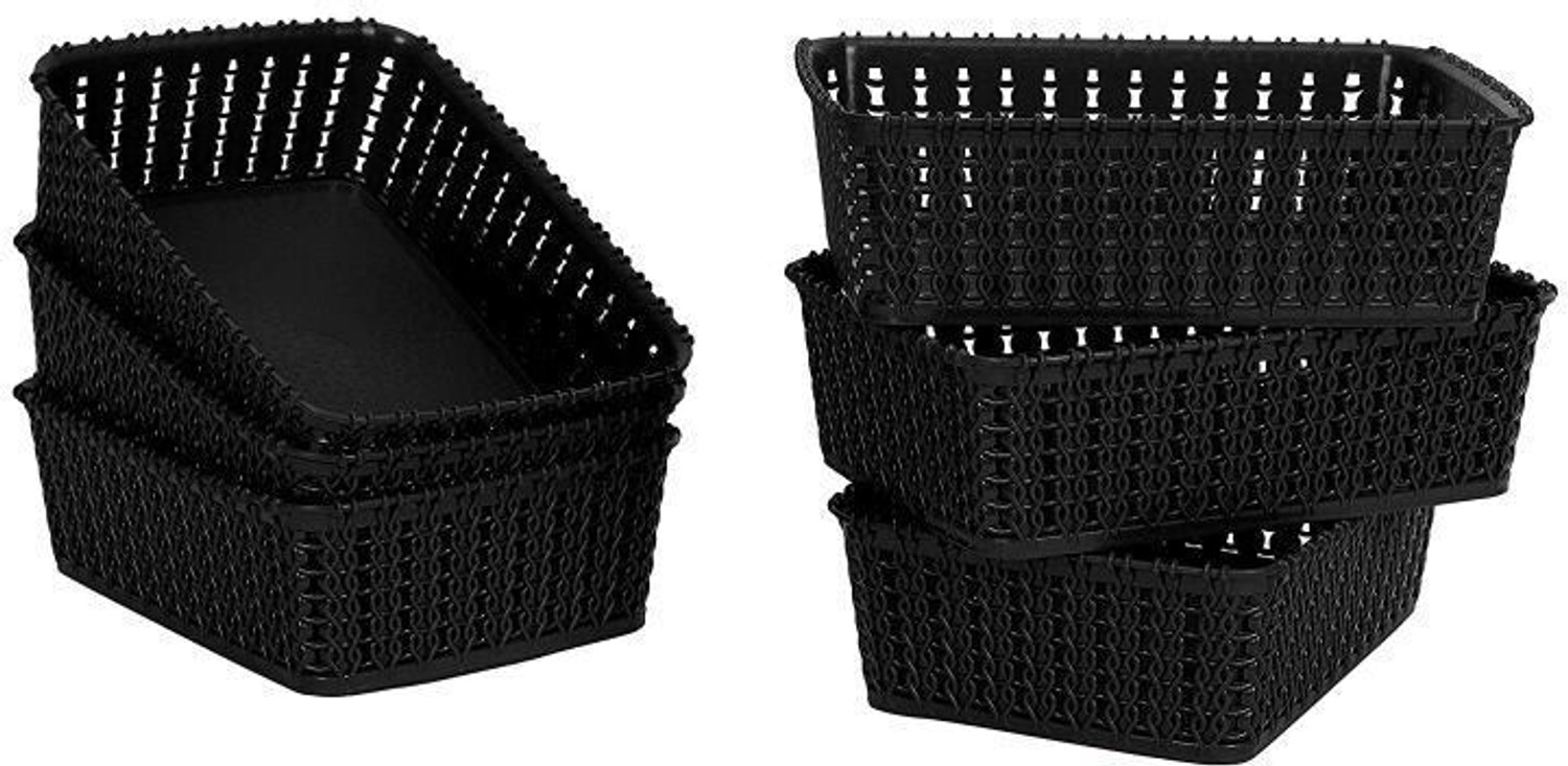 Image of Cutting EDGE Plastic Set of 6 | Mini | Black | Multipurpose Sturdy Woven Storage Baskets Storage Basket