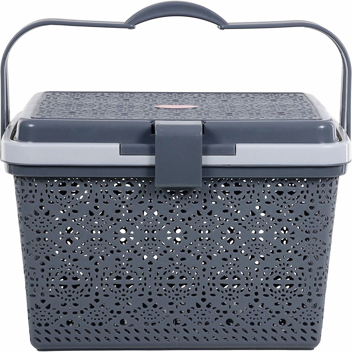 Image of NAYASA Plastic Flower Picnic Basket with lid | Plastic Shopping Storage Basket | Storage Basket