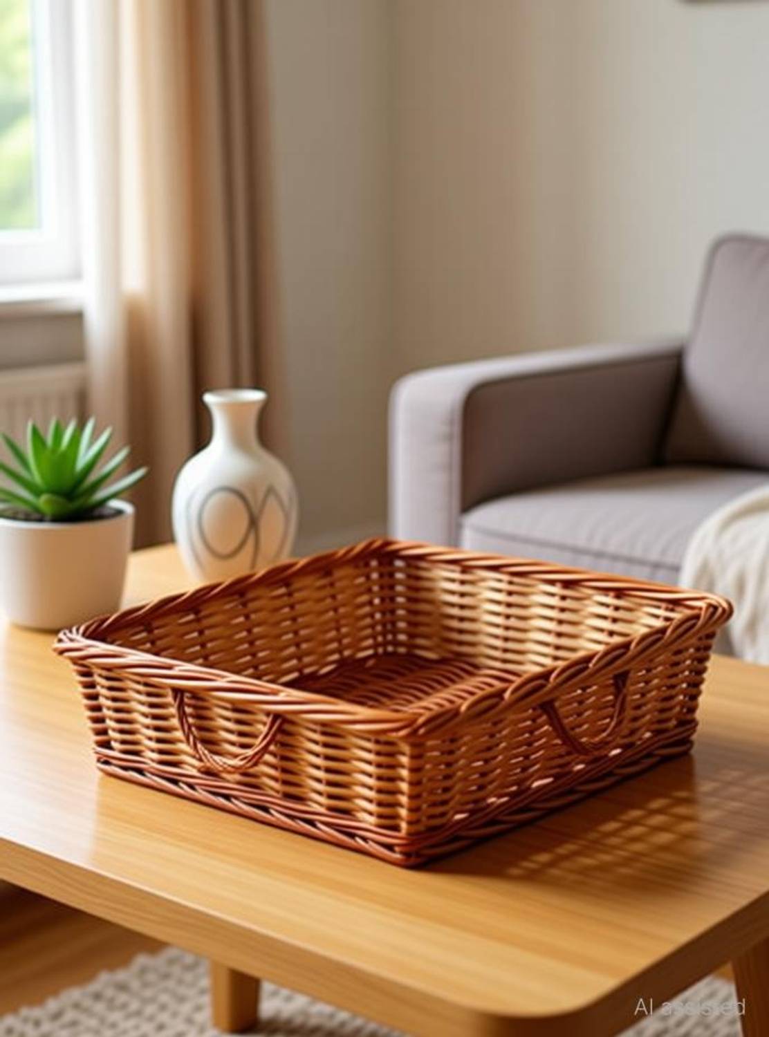 Aleena creations Bamboo Rectangular Shape Wicker Gift/Flower/Fruit/Hamper Baskets, 15*10 in, Storage Basket