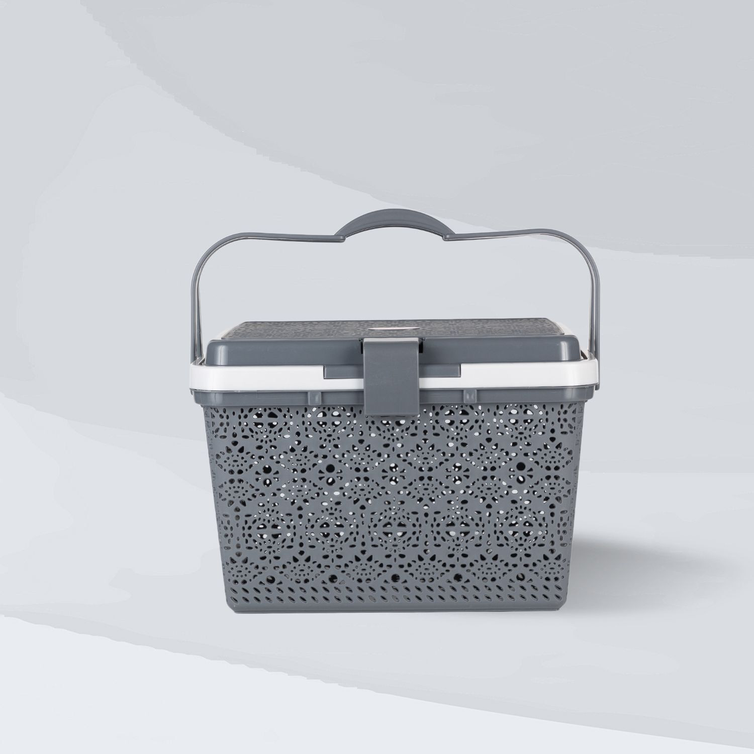 Image of NAYASA Plastic Flower Picnic Basket with lid | Plastic Shopping Storage Basket | Storage Basket