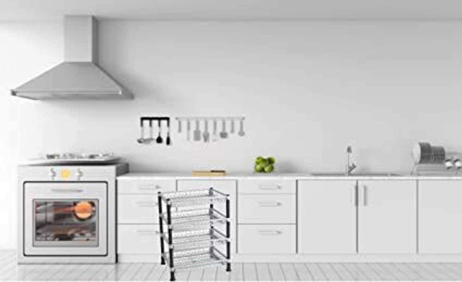 Image of MECHON Plastic 4 Layer Kitchen Stand Fruits & Vegetable Rack Storage Stand Kitchen Trolley Storage Basket