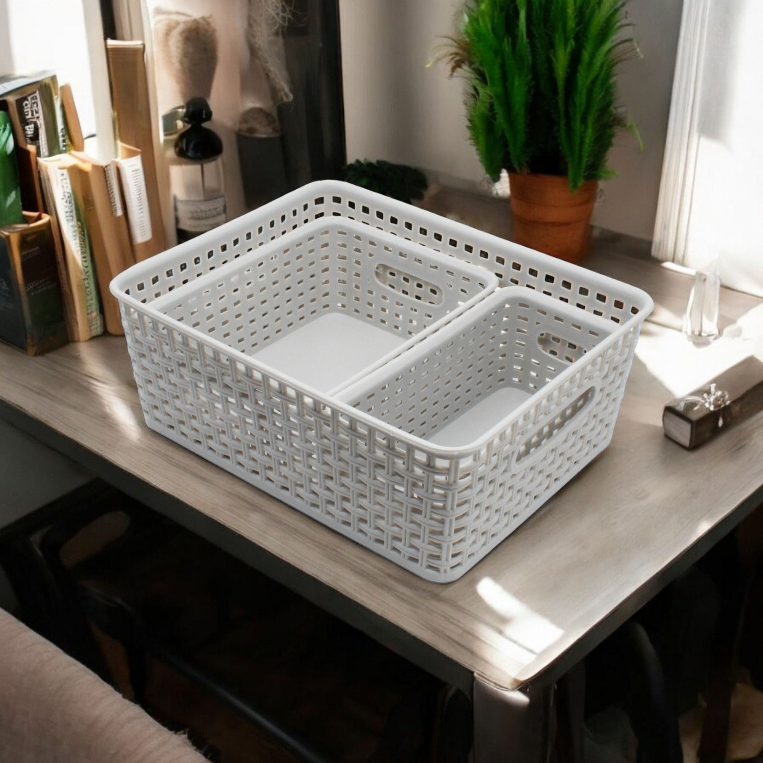 Image of Jaycee Plastic Multipurpose Premium Sturdy Storage Baskets Organiser for Kitchen | Office | Stationery | Cosmetics|Bathroom Storage Basket