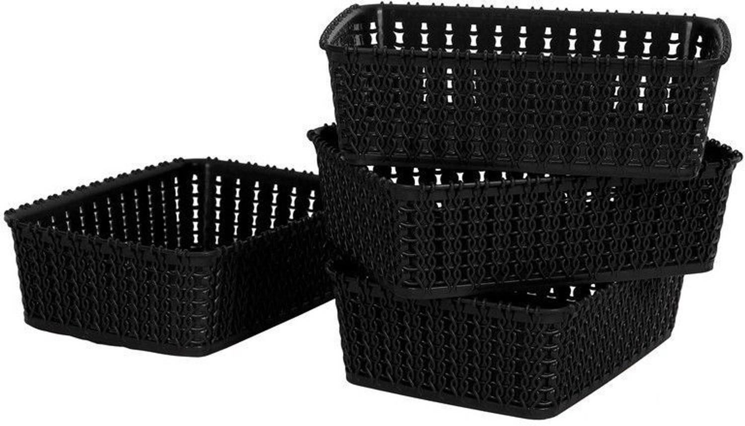 Image of Cutting EDGE Plastic Set of 4 | Mini | Black | Multipurpose Sturdy Woven Storage Baskets Organiser for Kitchen | Office | Stationery | Cosmetics | Accessories Baskets Storage Basket