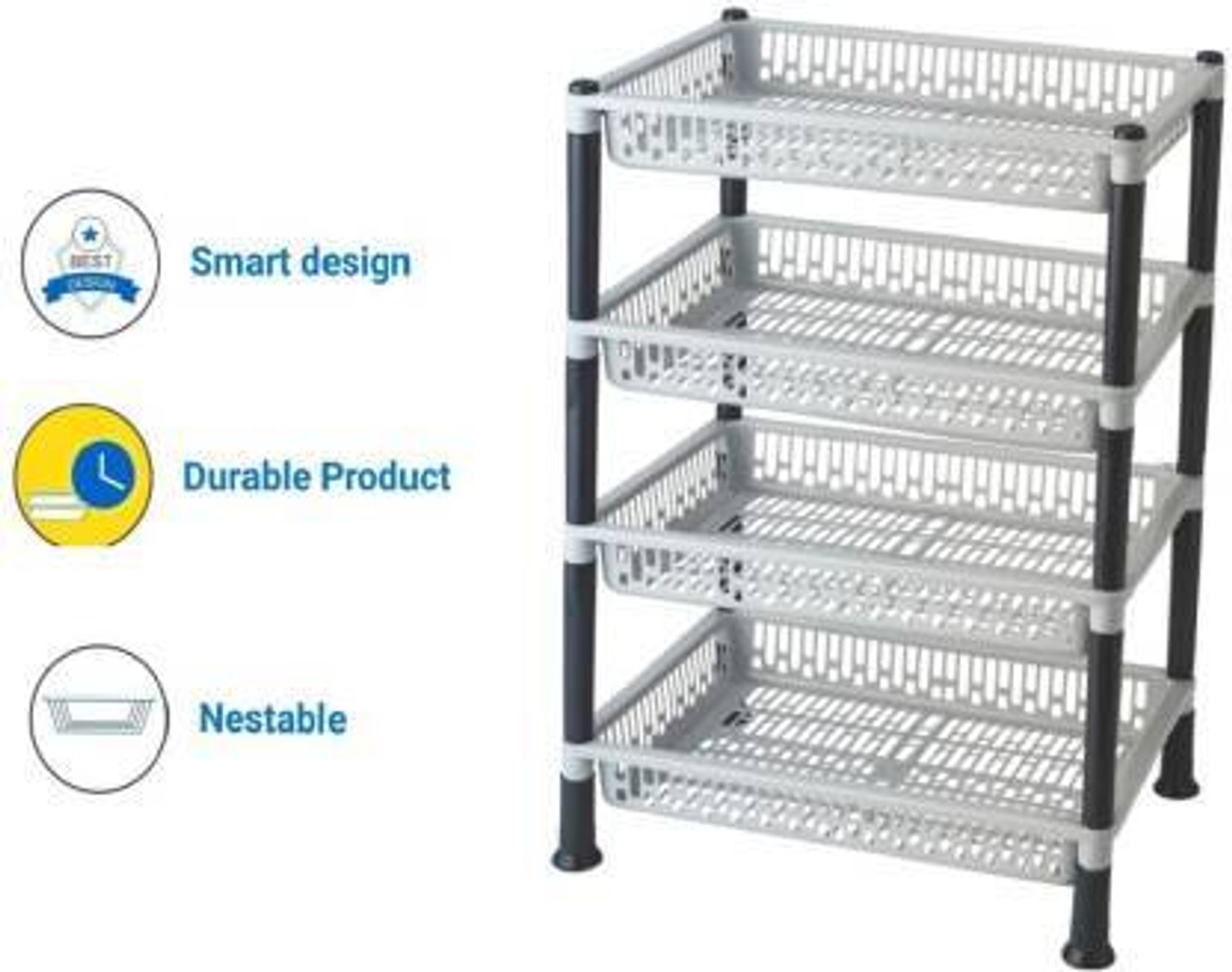 Image of MECHON Plastic 4 Layer Kitchen Stand Fruits & Vegetable Rack Storage Stand Kitchen Trolley Storage Basket