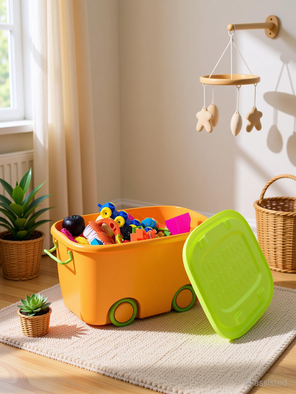 Image of Ginoya Brothers Plastic Children's Toy Storage Box With Lid,Handle And Wheels Large-Capacity Storage Basket