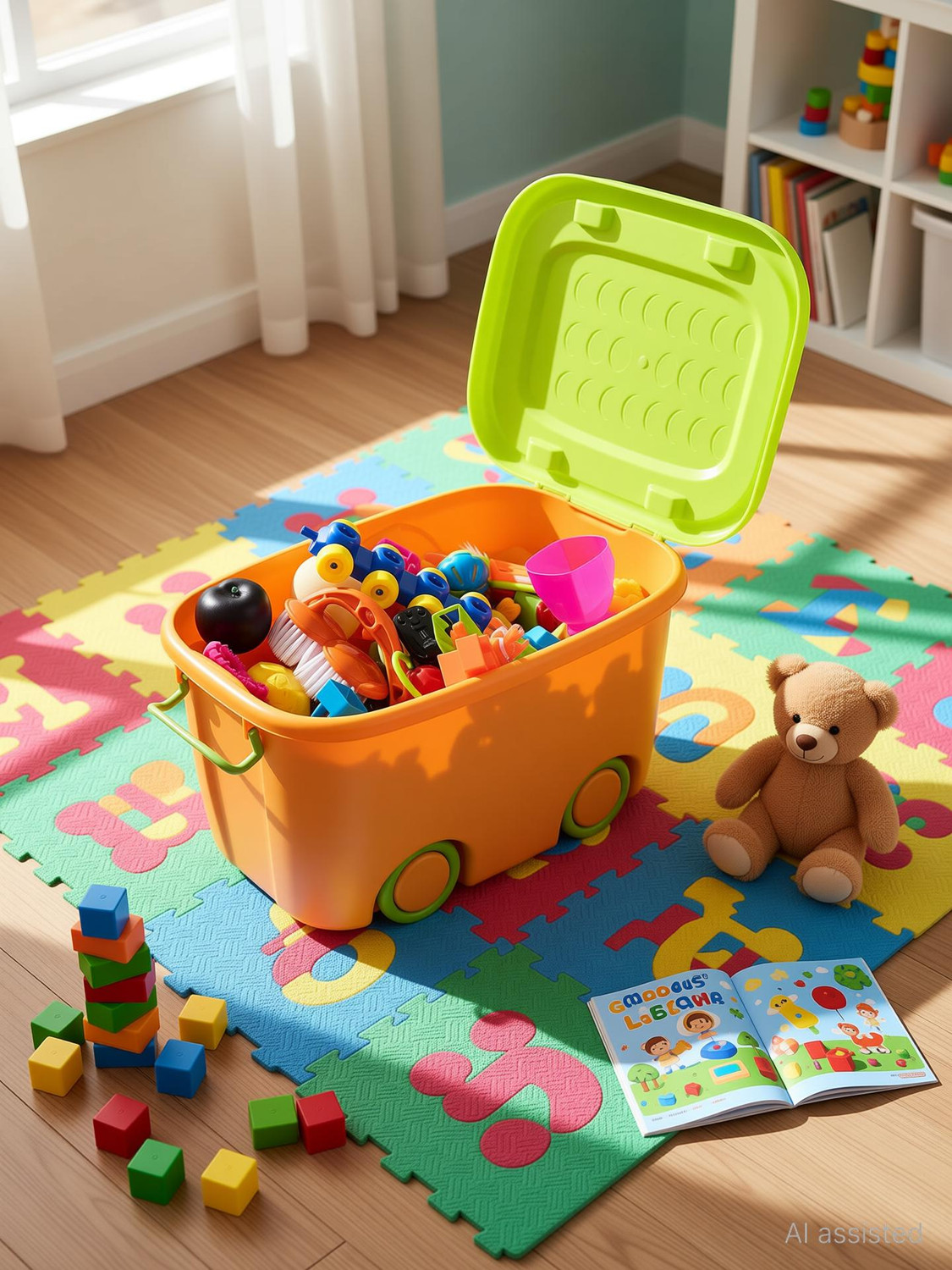 Image of Ginoya Brothers Plastic Children's Toy Storage Box With Lid,Handle And Wheels Large-Capacity Storage Basket