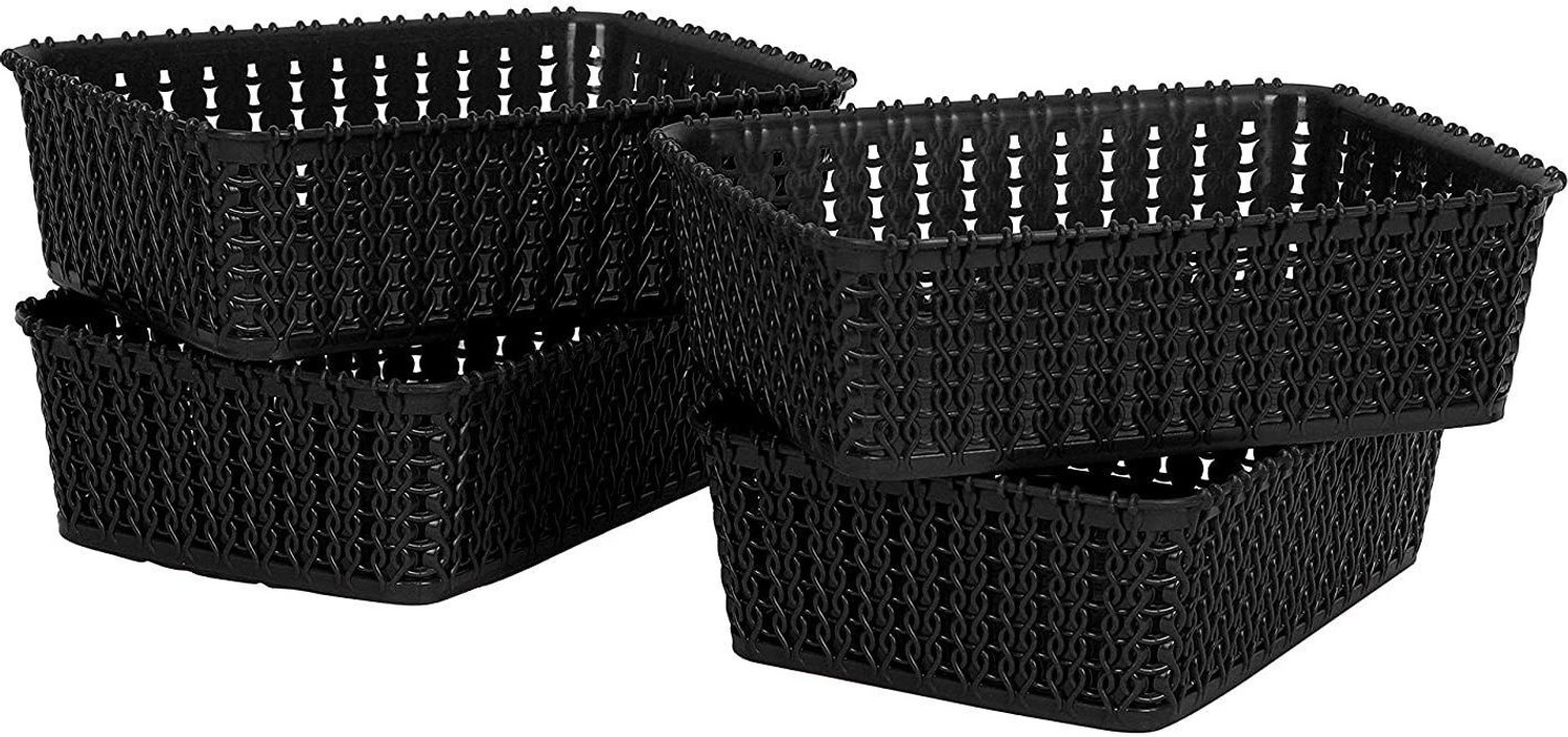 Image of Cutting EDGE Plastic Set of 4 | Mini | Black | Multipurpose Sturdy Woven Storage Baskets Organiser for Kitchen | Office | Stationery | Cosmetics | Accessories Baskets Storage Basket