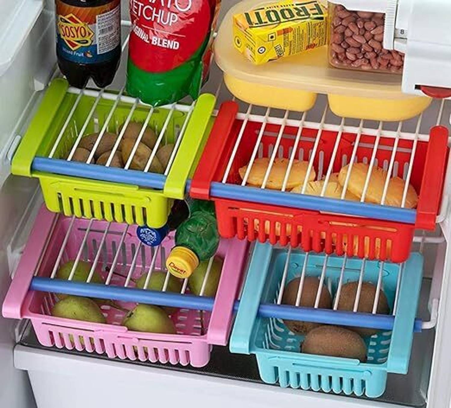 ABC Plastic "Adjustable Fridge Tray Set of 4 – Kitchen Refrigerator Organizer" Storage Basket
