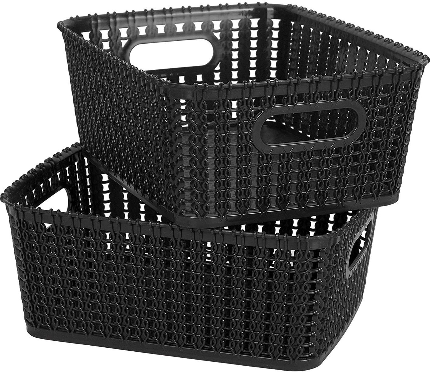 Image of Cutting EDGE Plastic Set of 2|Medium|Black|Multipurpose Sturdy Woven Storage Baskets Storage Basket