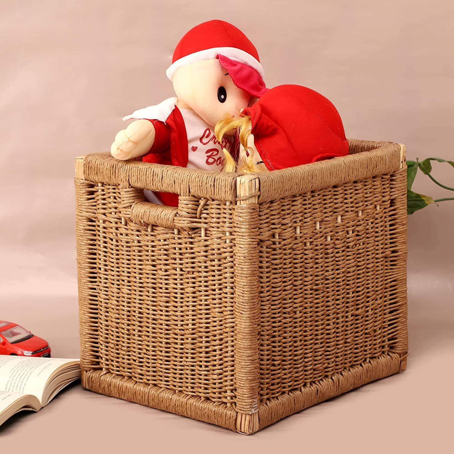 Akway Bamboo wicker basket for wardrobe storage, cloths, newspapers, toys, , 12 x 13 x 12 In Storage Basket