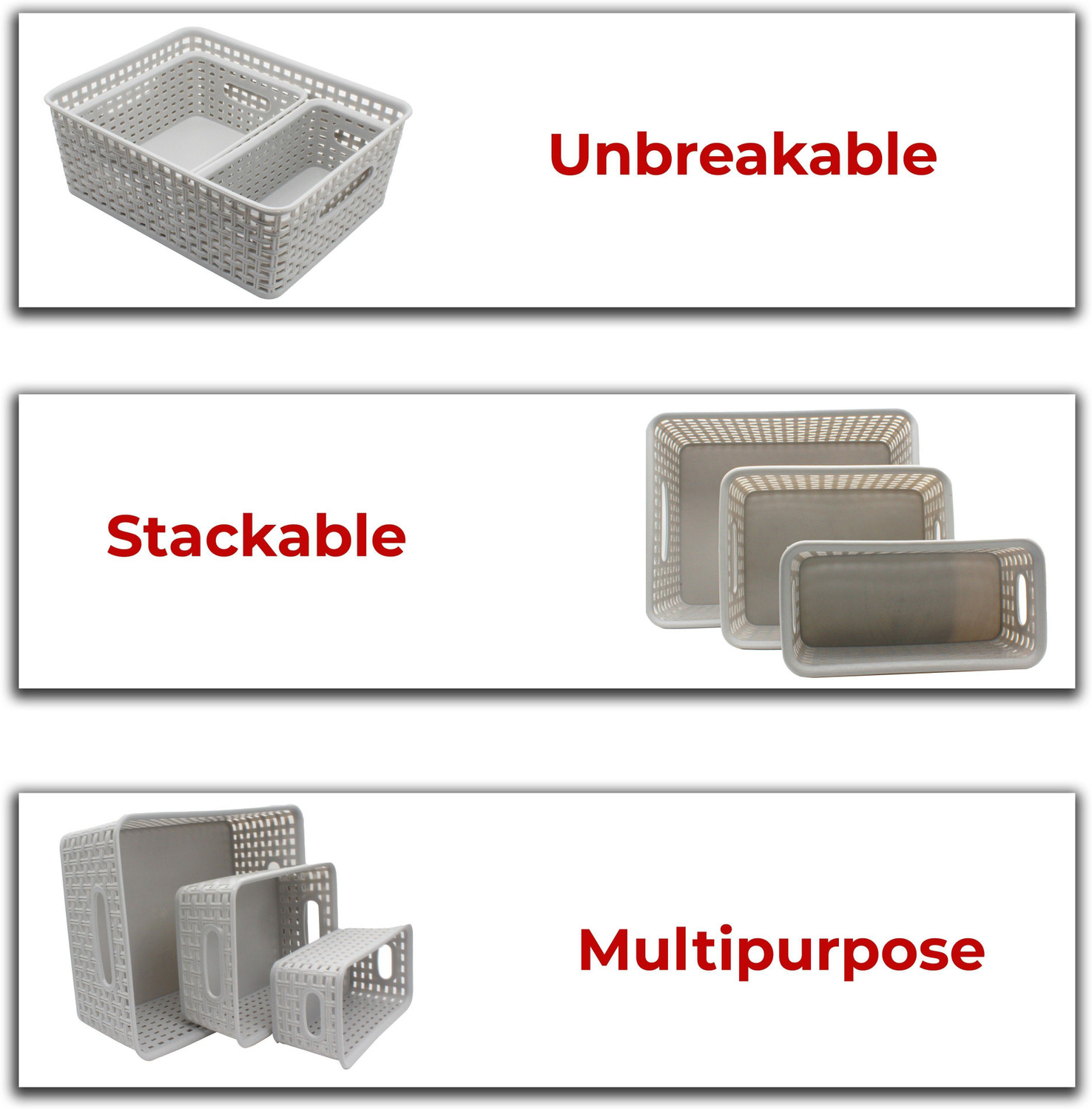 Image of Jaycee Plastic Multipurpose Premium Sturdy Storage Baskets Organiser for Kitchen | Office | Stationery | Cosmetics|Bathroom Storage Basket