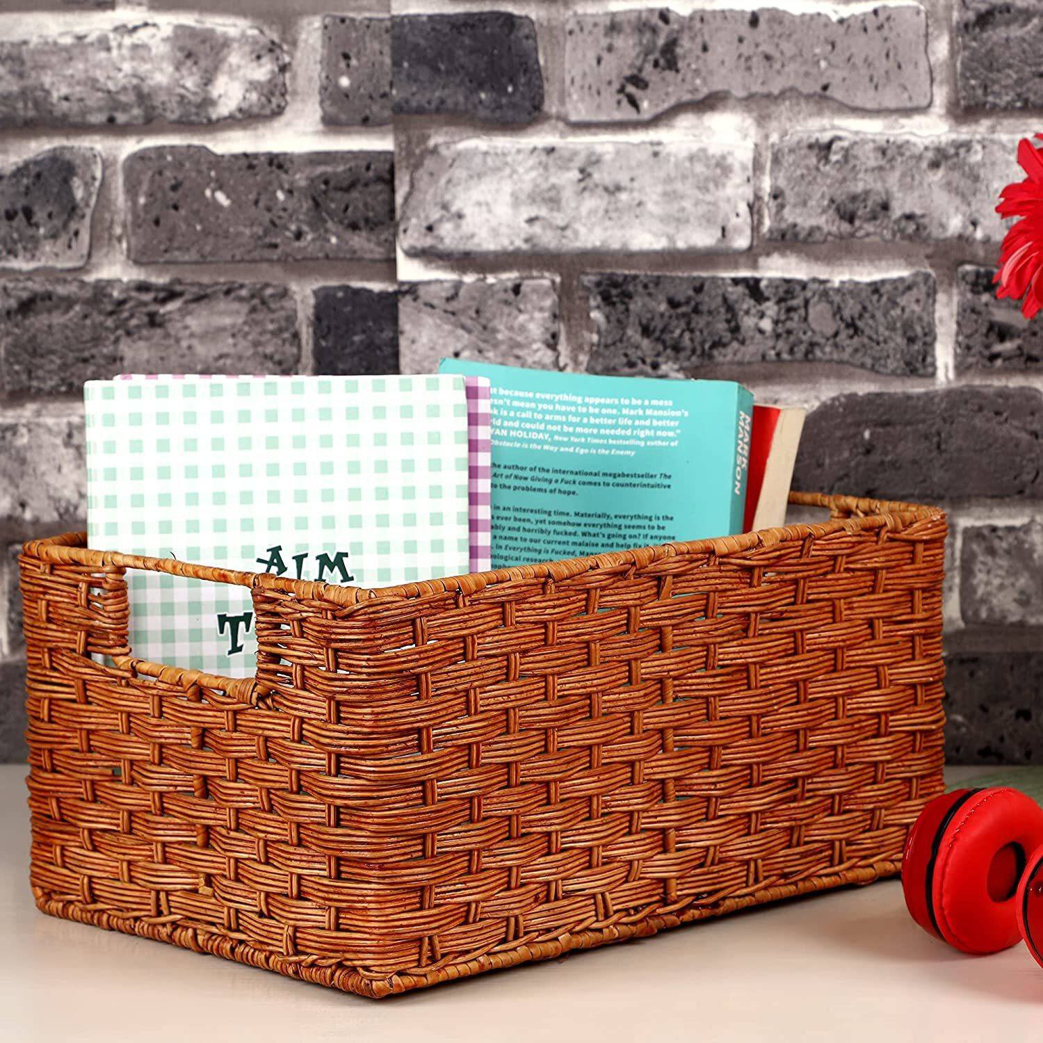 Akway Bamboo bamboo cane wicker rattan seagrass water hyacinth (13" x 9" x 6") Storage Basket
