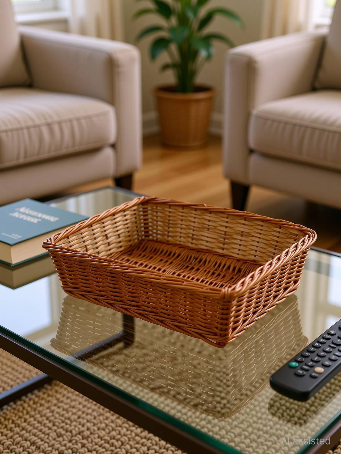 Aleena creations Bamboo Rectangle cane basket 13x9 inch Storage Basket