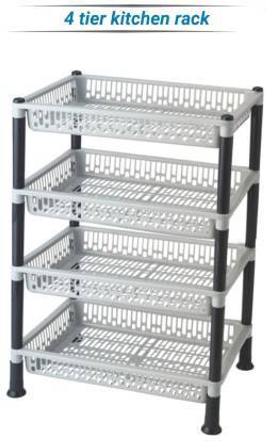 Image of MECHON Plastic 4 Layer Kitchen Stand Fruits & Vegetable Rack Storage Stand Kitchen Trolley Storage Basket