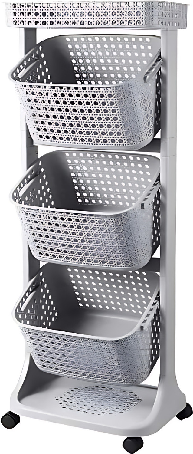 Image of AJAAQI Clab 4 Layers Multipurpose Storage Basket Rack Vegetable with Wheel Plastic Fruit & Vegetable Basket