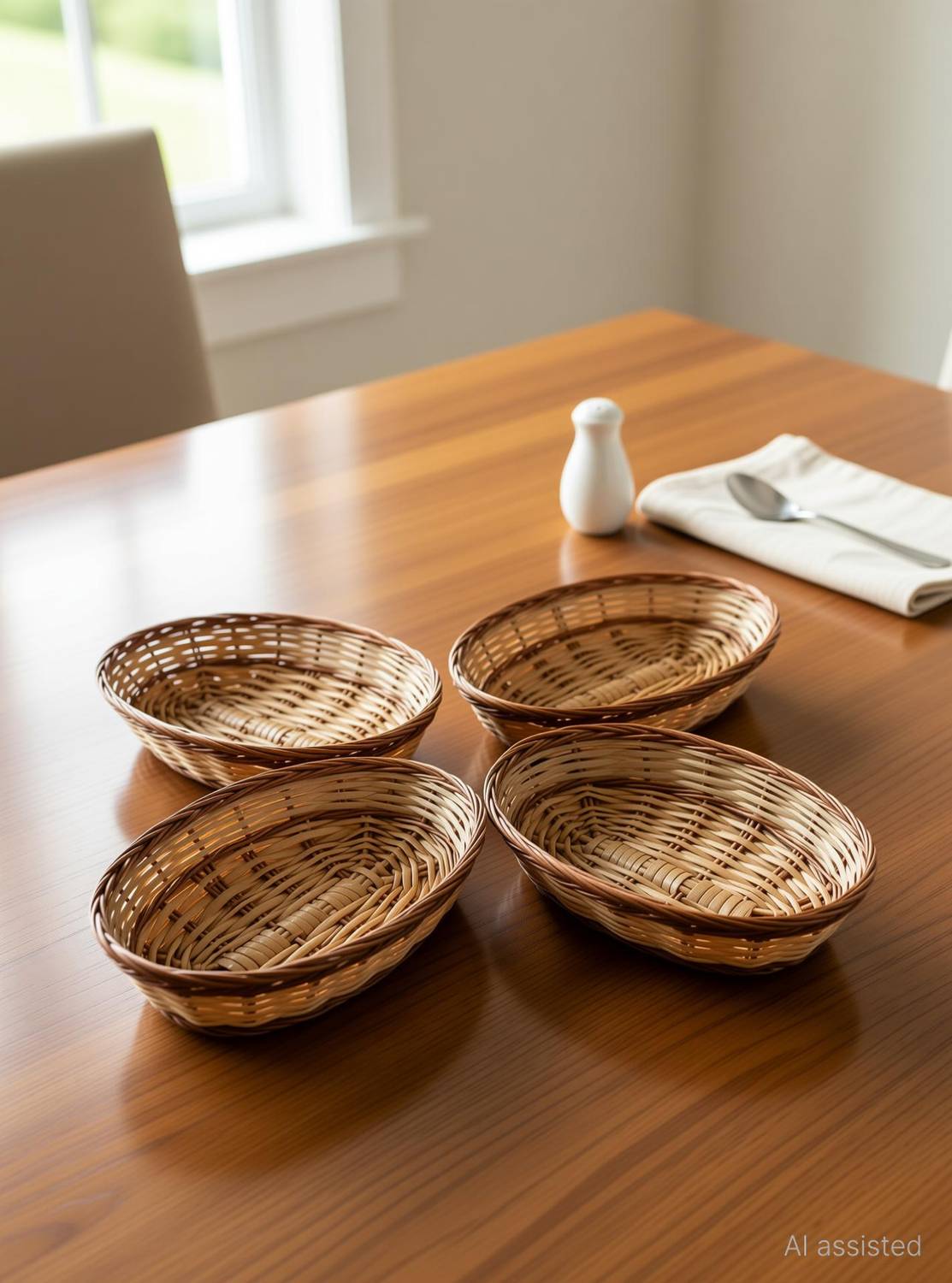 Aleena creations Bamboo Oval shaped small basket 7x5 inch_pack of 4 Storage Basket