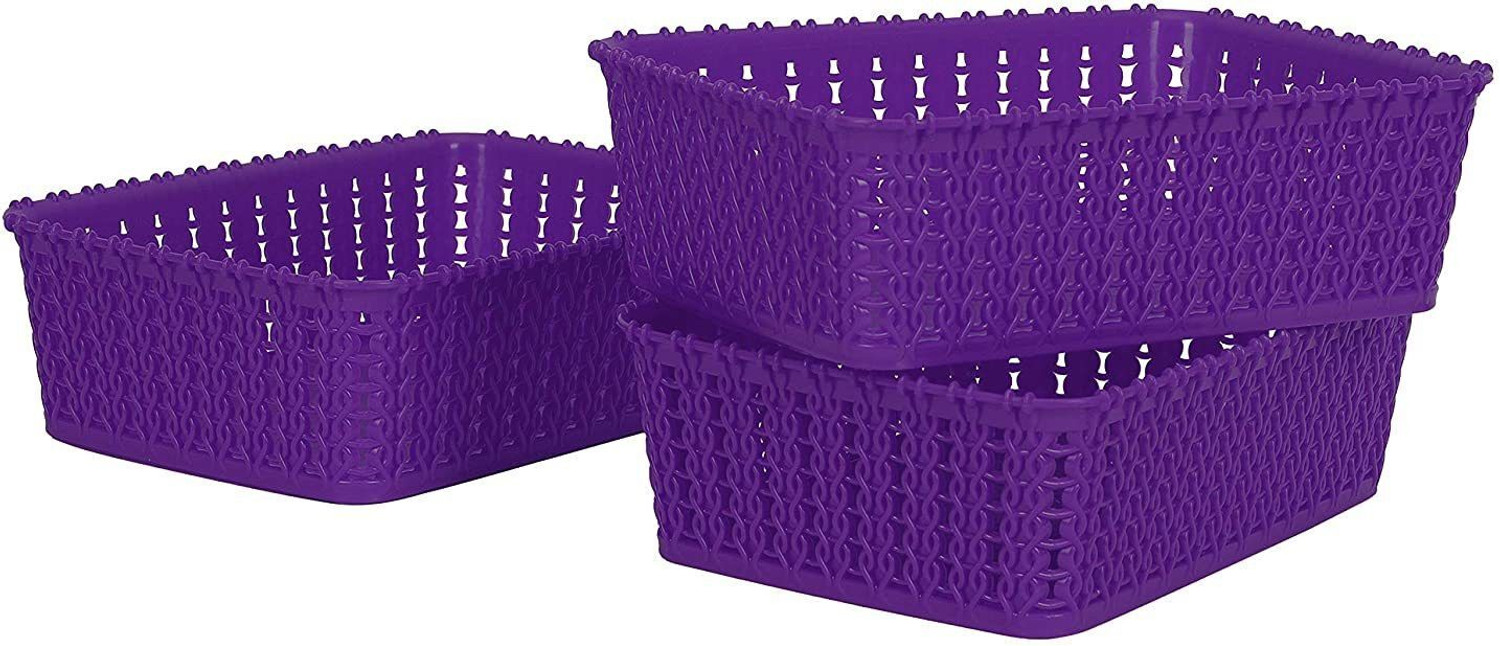 Image of Cutting EDGE Plastic Set of 3 | Mini | Purple | Multipurpose Sturdy Woven Storage Baskets Organiser for Kitchen | Office | Stationery | Cosmetics | Accessories Baskets Storage Basket
