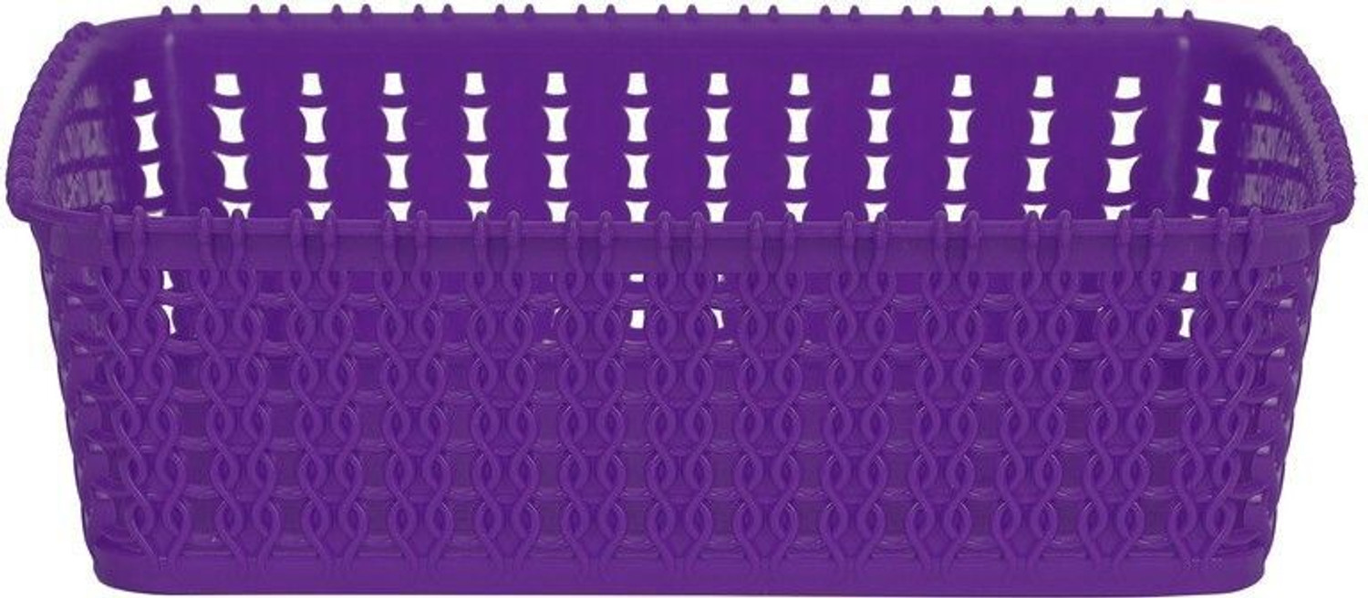 Image of Cutting EDGE Plastic Multipurpose Sturdy Woven Storage Baskets Organiser For Closet | Wardrobe | Kitchen | Vegetables | Toys | Books | Office | Stationery | Utility | Cosmetics | Accessories Baskets Without Lid (Purple) (20 Cm X 14.5 Cm X 6 Cm) (Pack Of 2, Small) Storage Basket