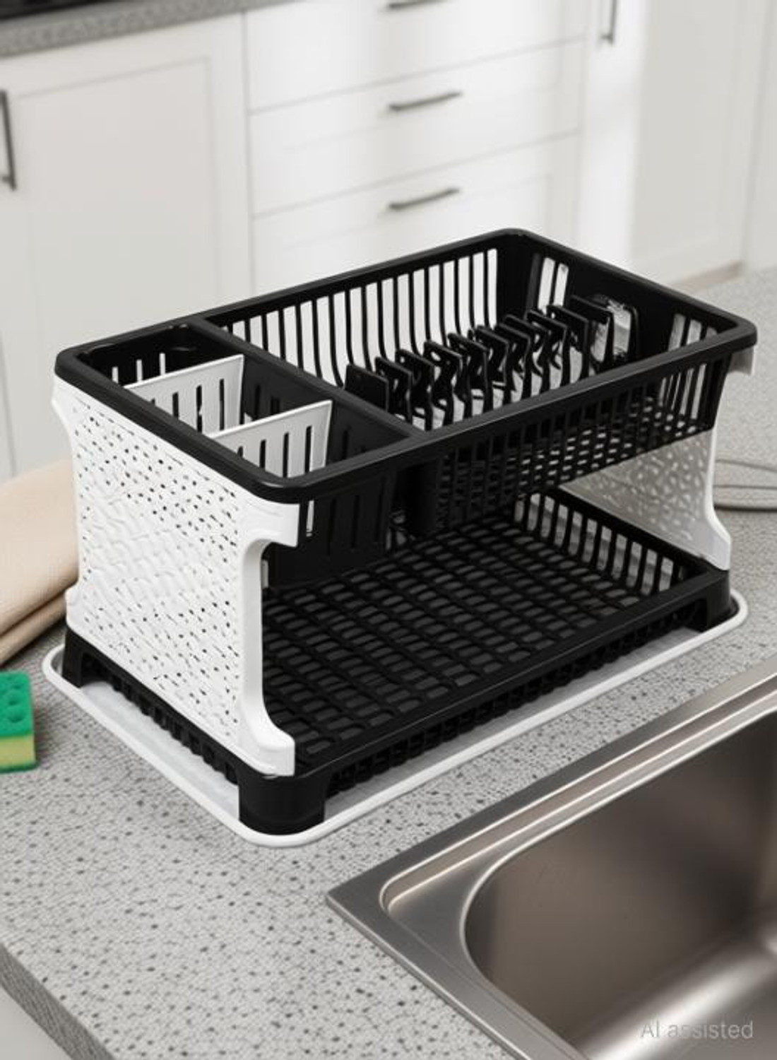 Image of Prizam Plastic Plastic Kitchen Organizer Rack with Water Storing Tray, 2 Layer -1 Storage Basket