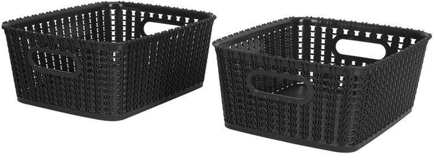 Image of Cutting EDGE Plastic Set of 2|Medium|Black|Multipurpose Sturdy Woven Storage Baskets Storage Basket