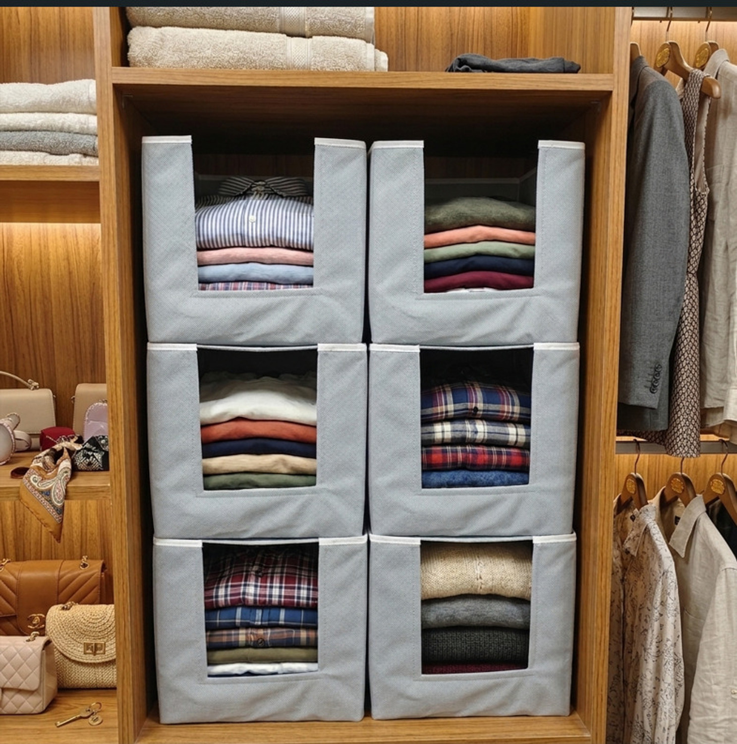 Image of Crownsy 7 Grids Clothes Drawer Organizer Non-Woven Wardrobe for Jeans,Tshirt Storage Box