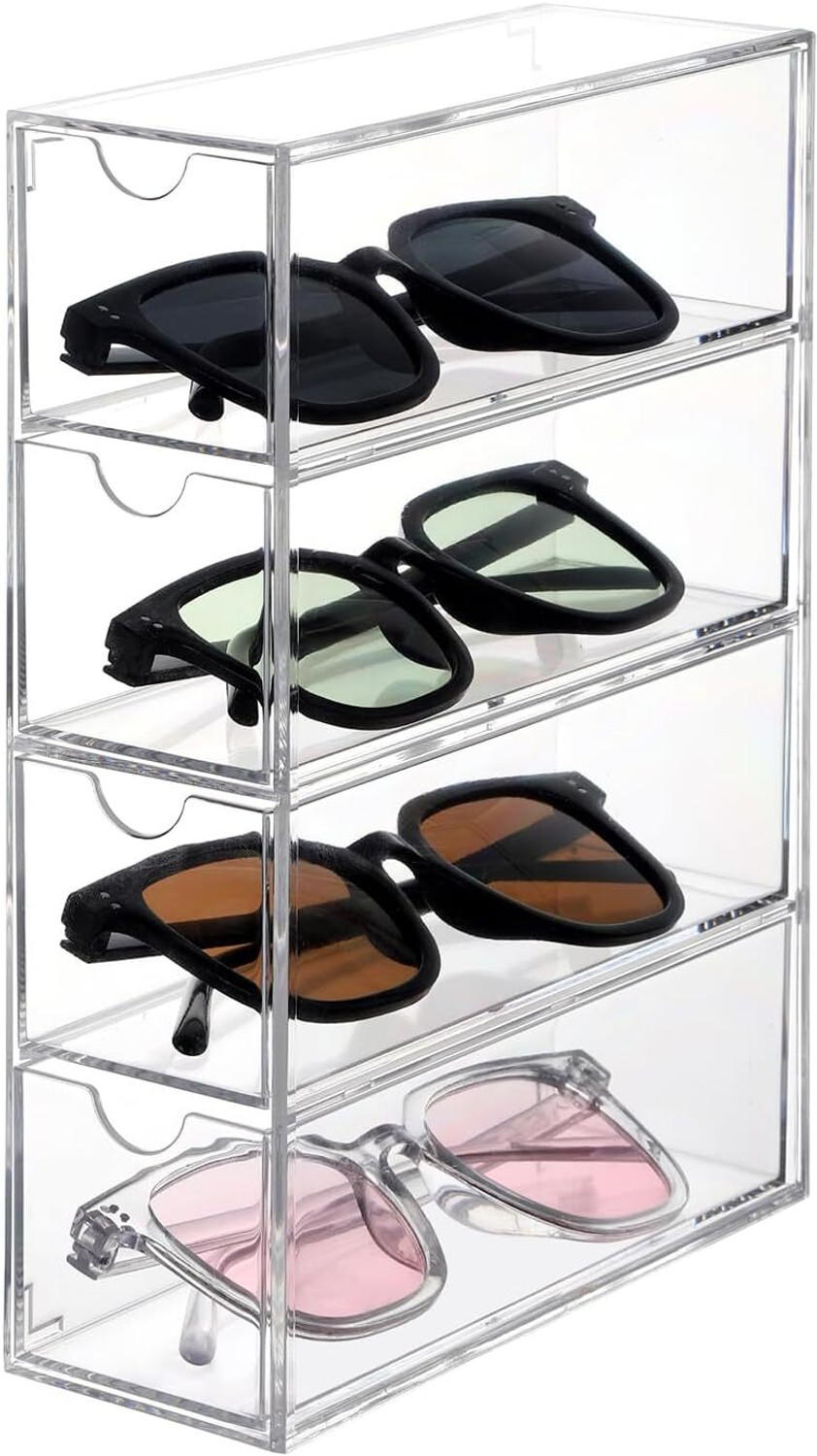 Image of Kienlix Acrylic Sunglasses Organizer with 4 Lid Drawer Organizer Storage Box