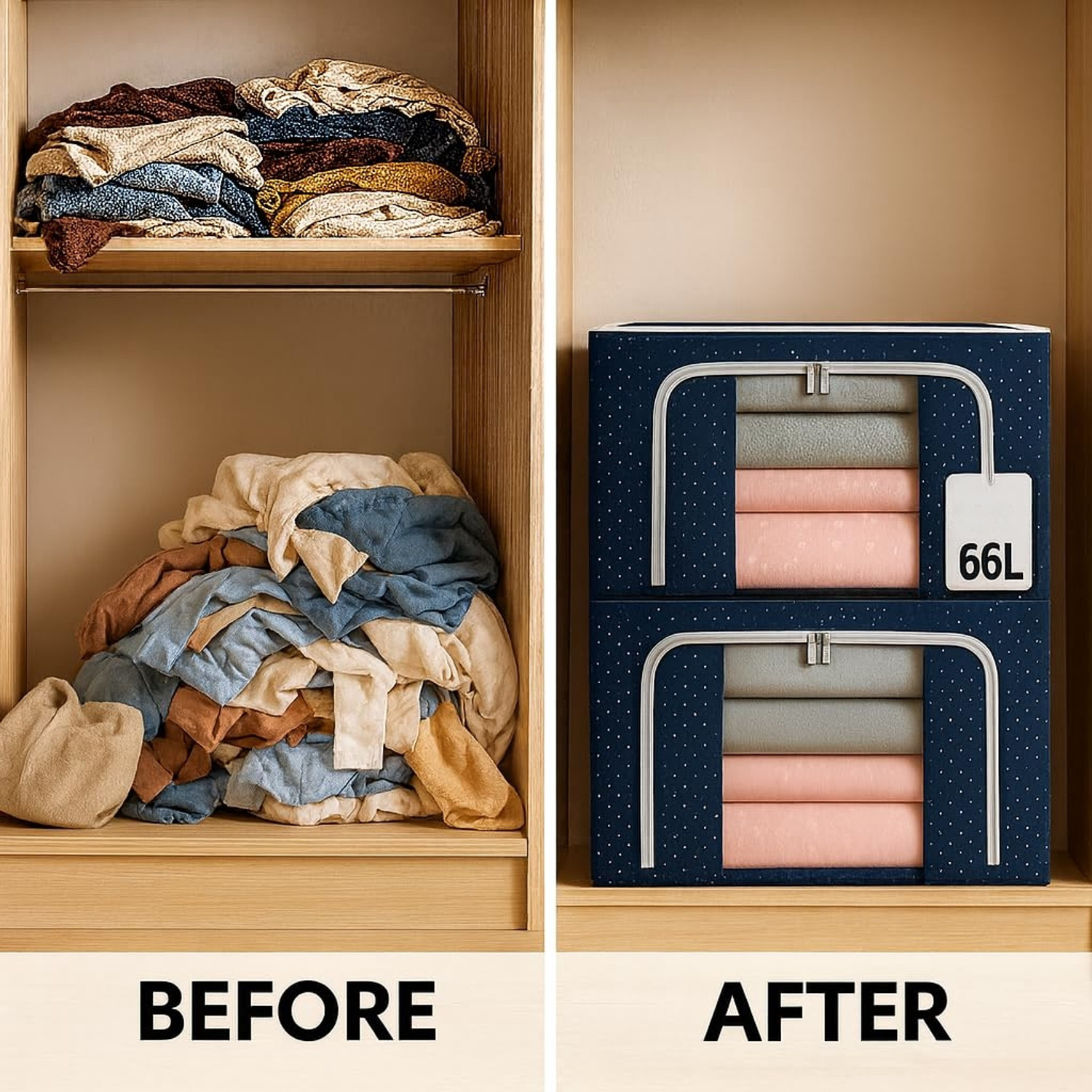 Image of RAIYARAJ Clothes Storage Organizer Bins Containers, Storage Bins Cloth Steel Frame Box Storage Box