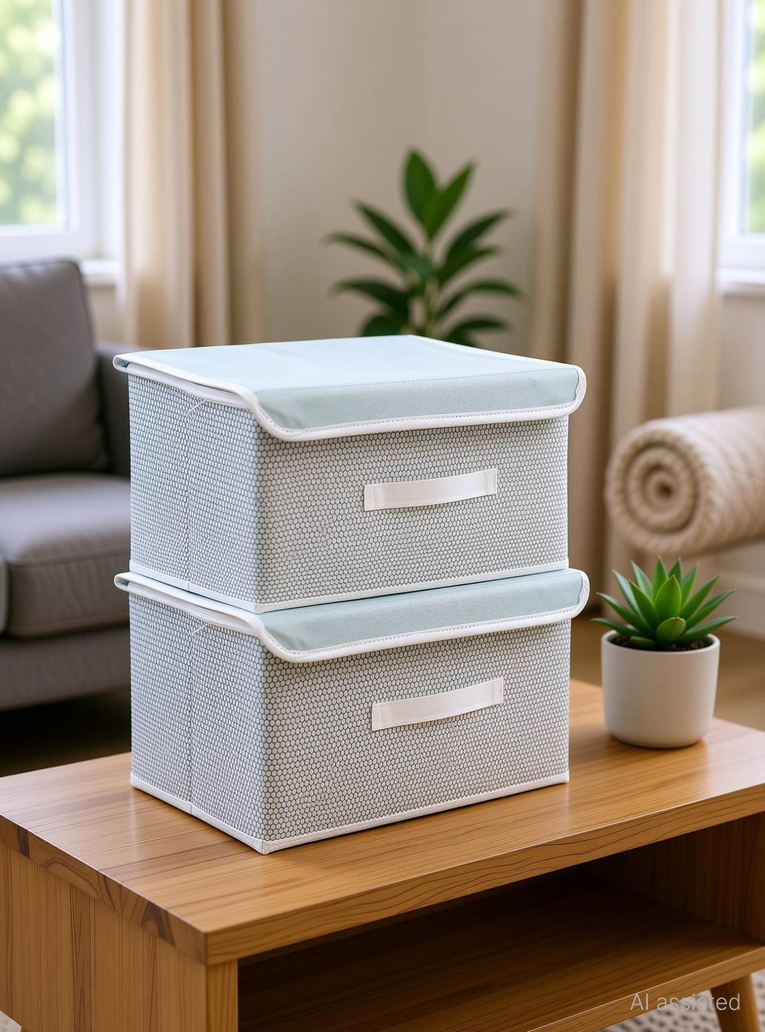 Mteaser Foldable Storage Box/Drawer with Lid & Handle Closet Organizer| 2Pcs Storage Box