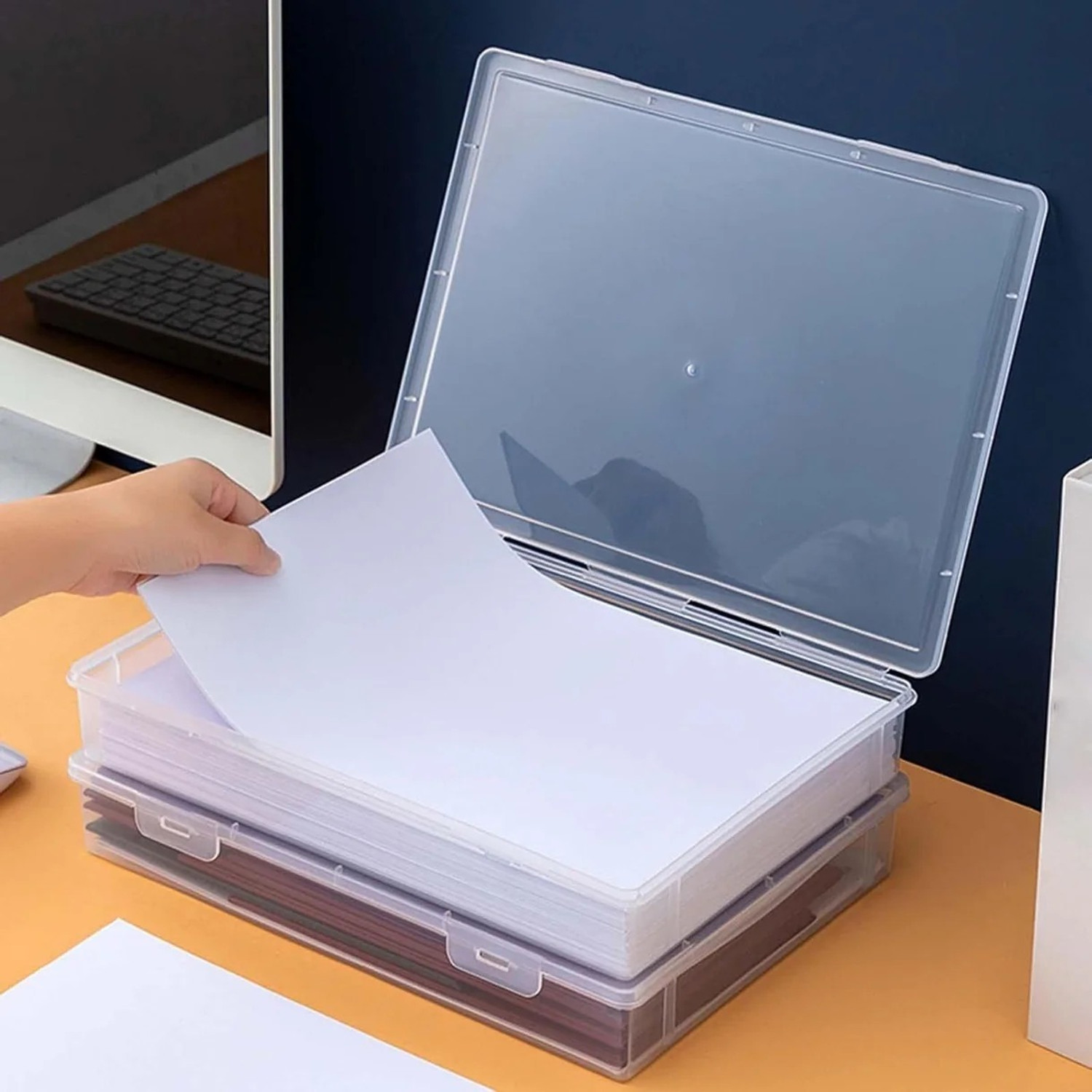 Image of DOMVIQUE A4 Size Storage Box | Durable Plastic Document Organizer Box with Lid Storage Box