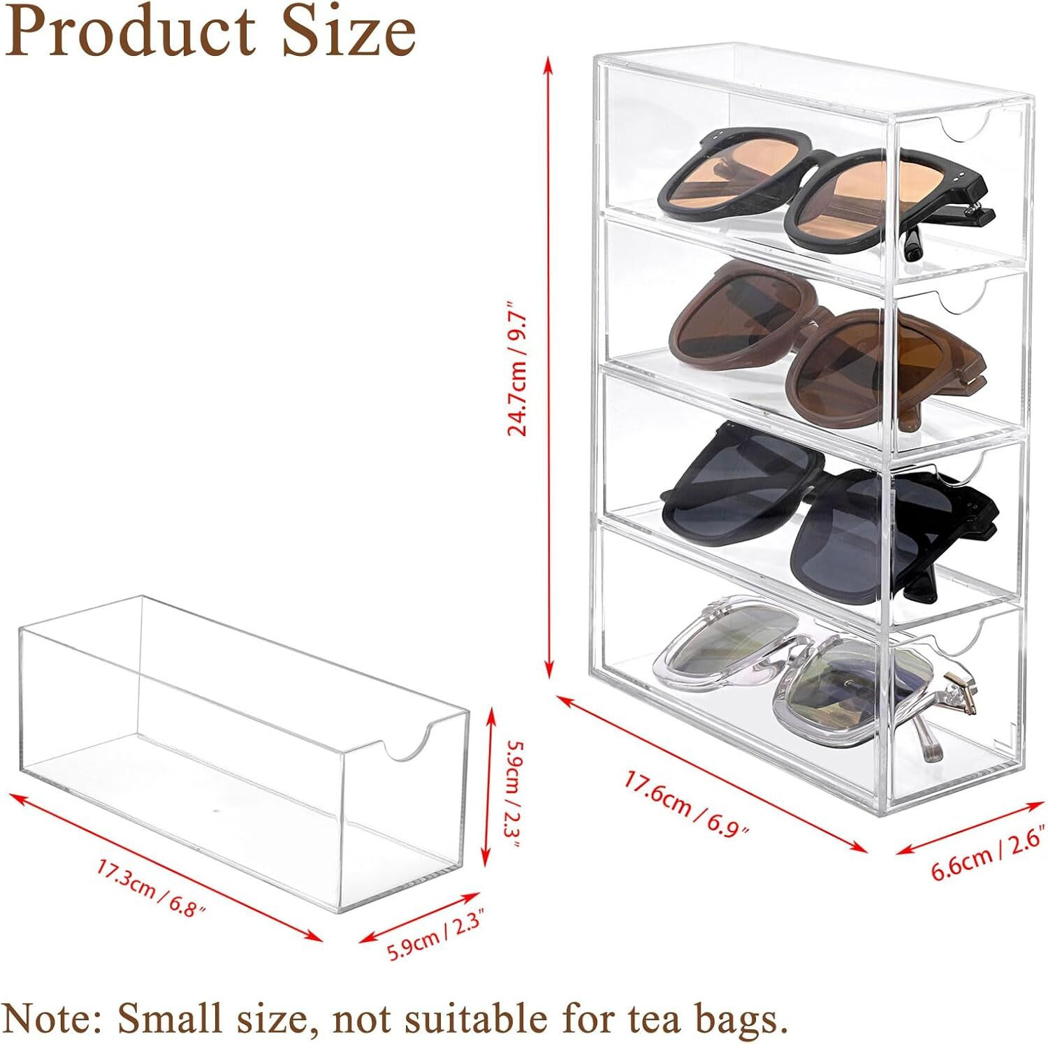 Image of Kienlix Acrylic Sunglasses Organizer with 4 Lid Drawer Organizer Storage Box