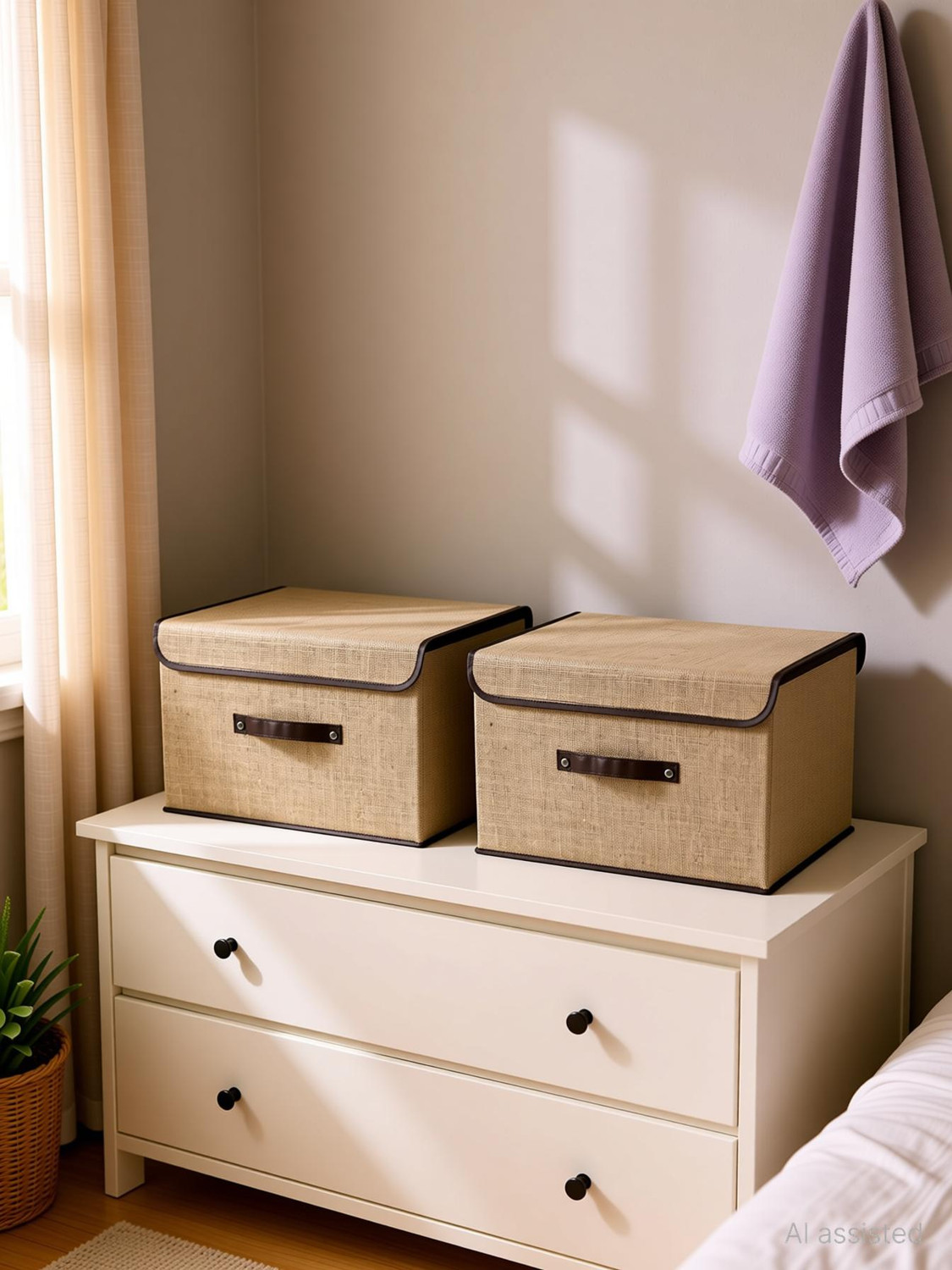 Image of Fairy Choice Jute Printed Foldable Storage Box with Lid & Handle Closet Organizer| 2Pcs Storage Box