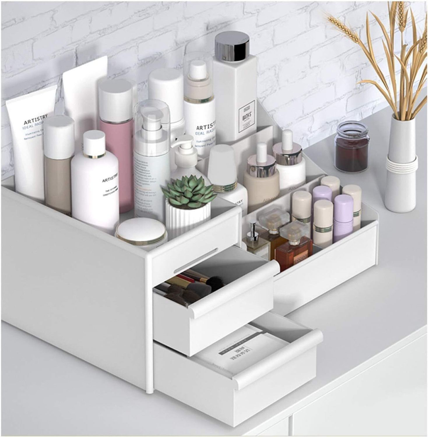 Image of Metrolife Makeup Desk Cosmetic Box Organizer with Drawers for Dressing Table Storage Box