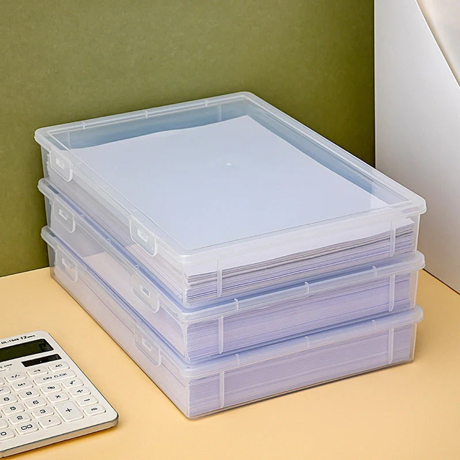 Image of DOMVIQUE A4 Size Storage Box | Durable Plastic Document Organizer Box with Lid Storage Box