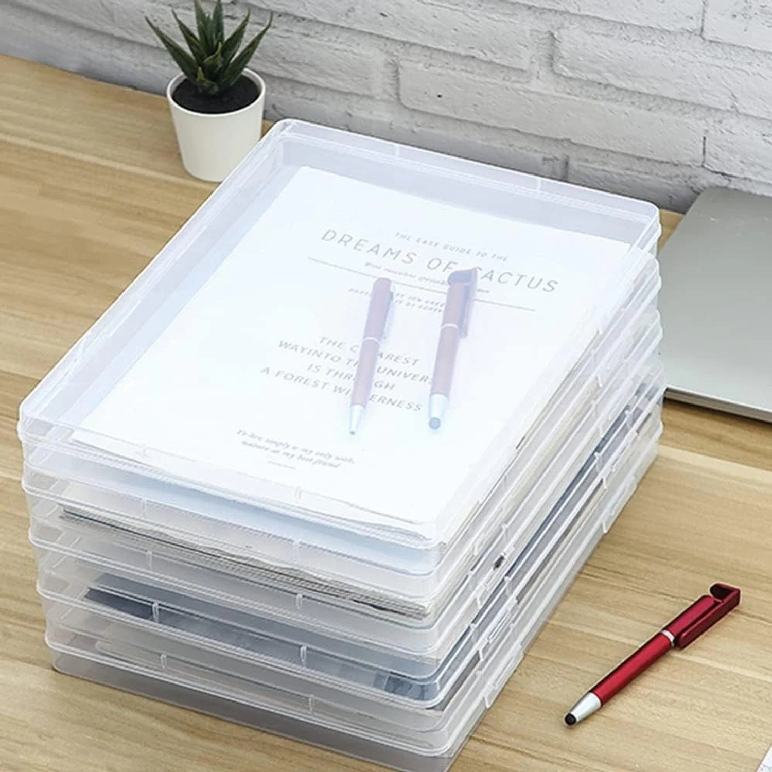 Image of DOMVIQUE A4 Size Storage Box | Durable Plastic Document Organizer Box with Lid Storage Box