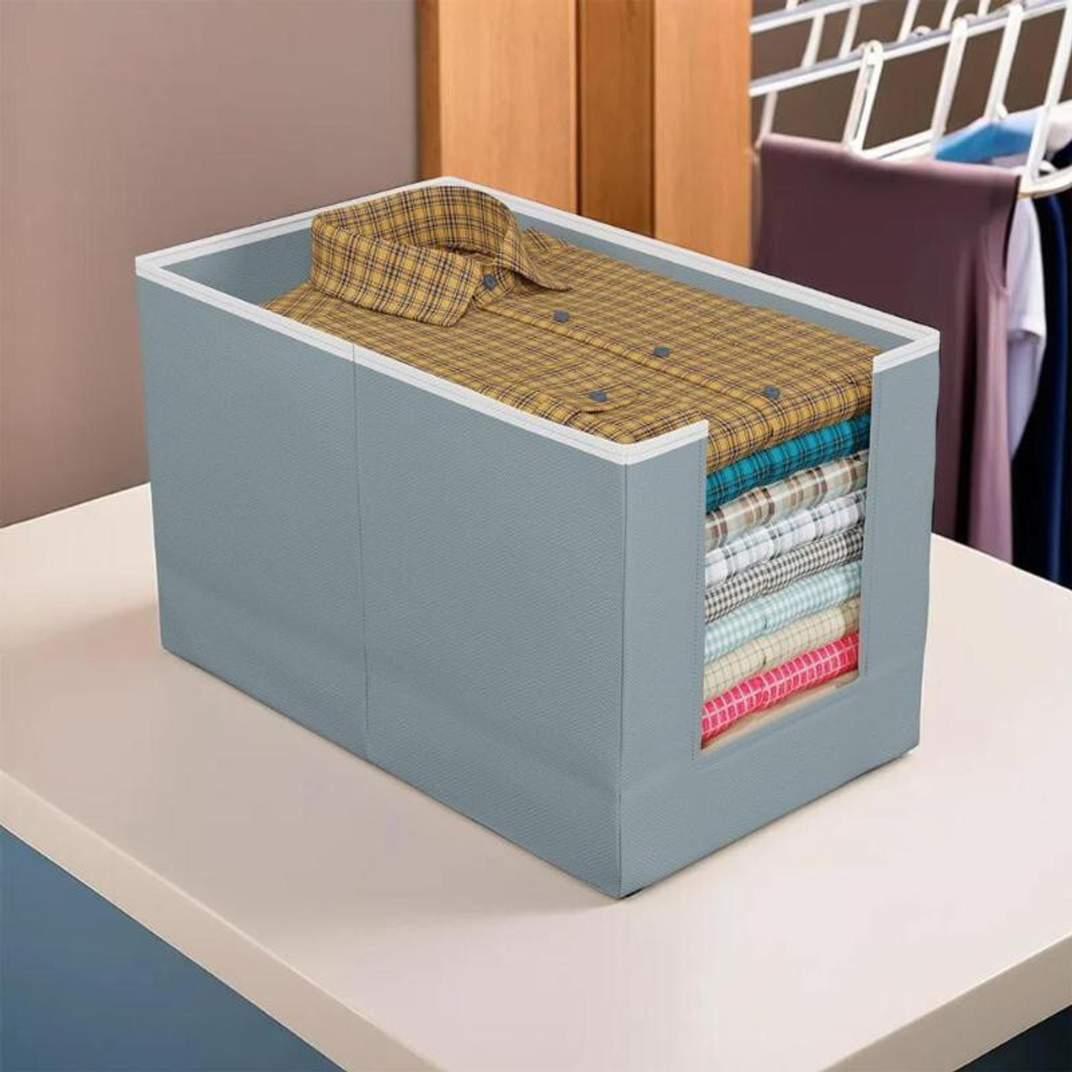 Image of Organo Craft Non-Woven Shirt Stacker Foldable & Stackable Wardrobe Cloth Organizer 6 Piece Storage Box