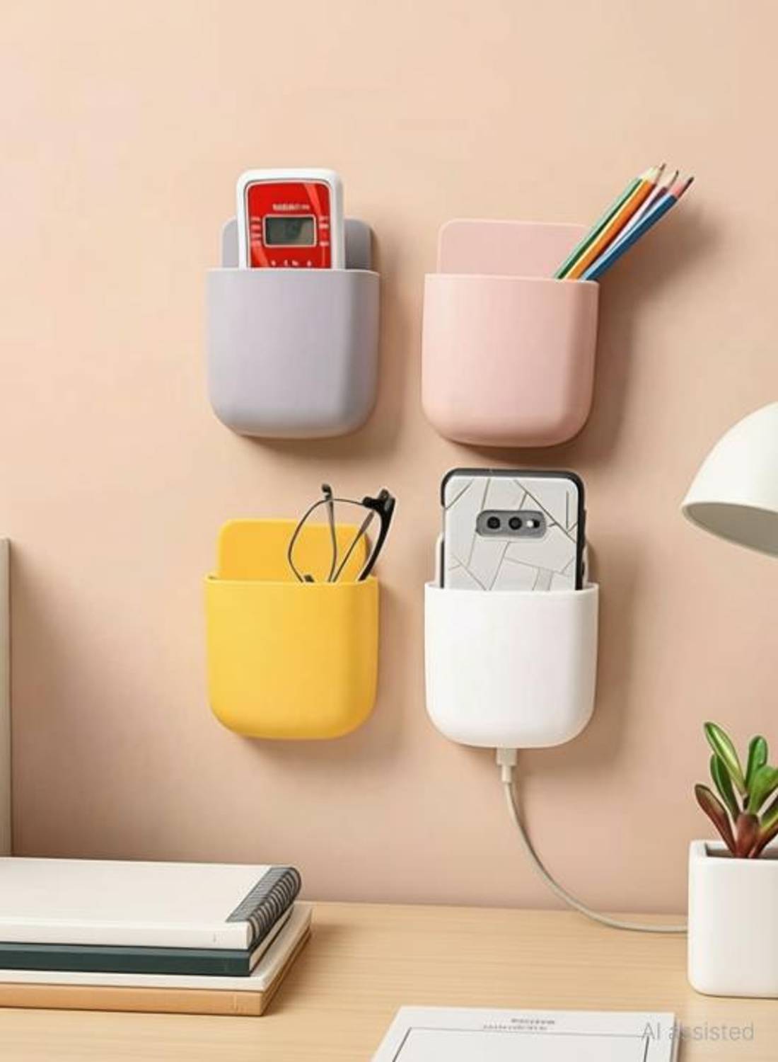 Blue Earth Wall Mounted Storage Box, Remote Storage Organizer Case for Air Conditioner, TV, Mobile Phone Plug Holder Stand Rack, Phone Charger Plug Holder Plastic Wall Shelf