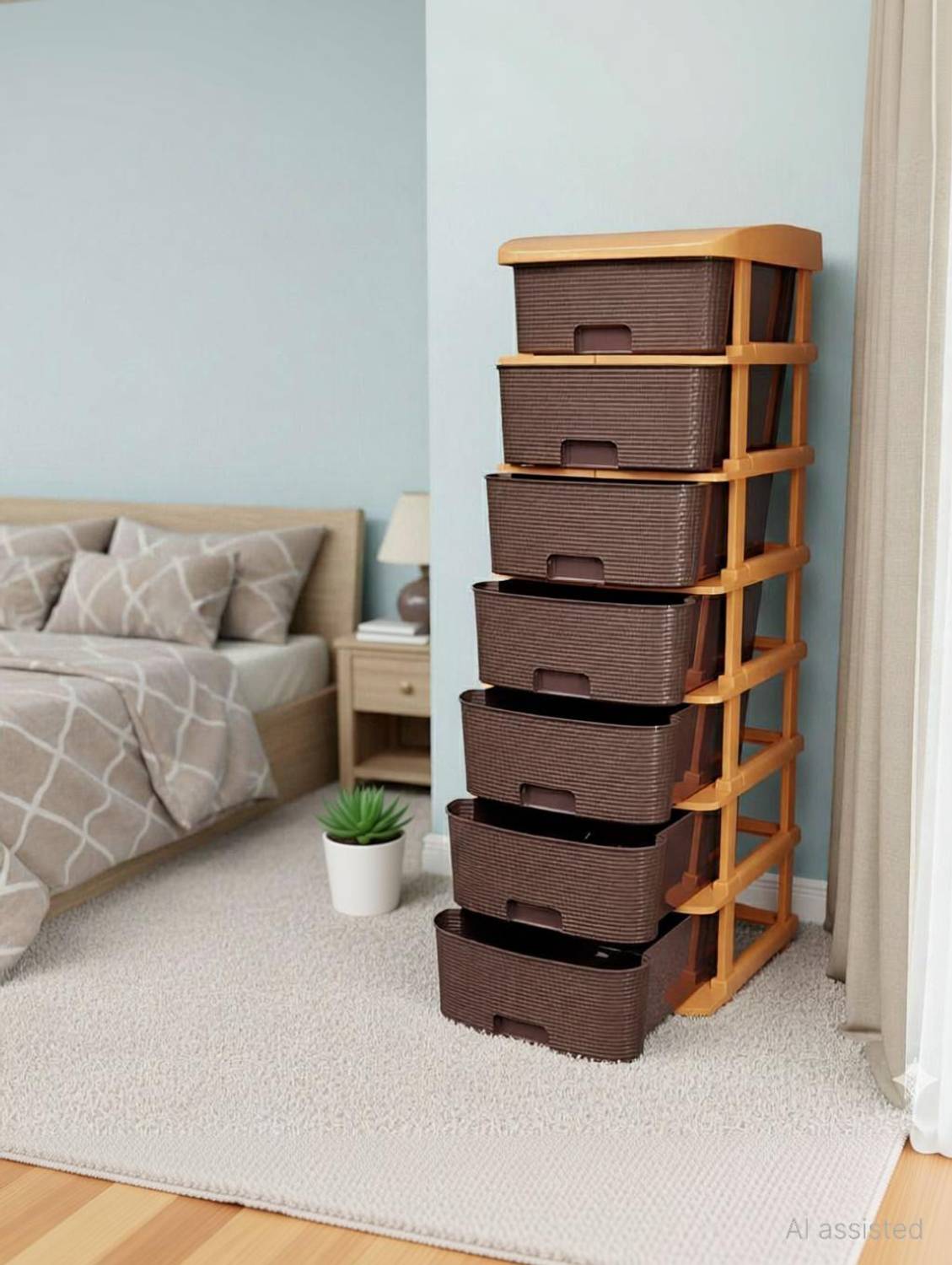 Surety for Safety 7 Layer Brown Nakoda Heavy-Duty Modular Drawer Cabinet for Bedroom Storage Storage Box