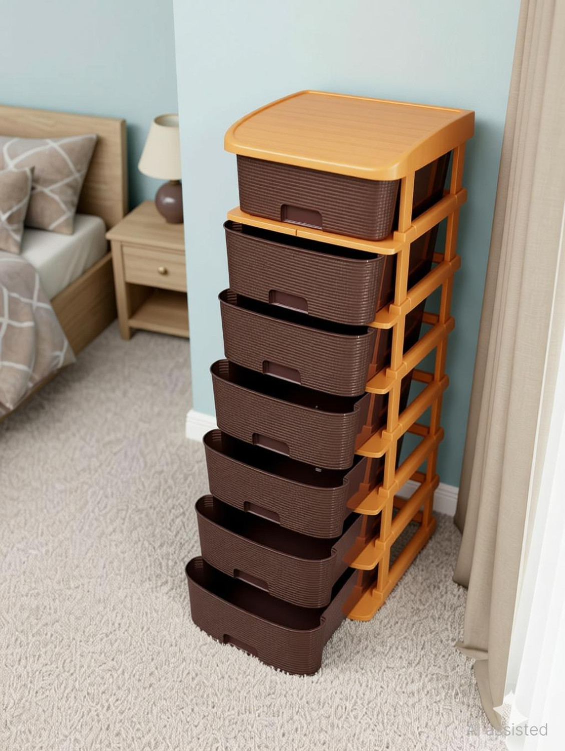 Image of Surety for Safety 7 Layer Brown Nakoda Heavy-Duty Modular Drawer Cabinet for Bedroom Storage Storage Box