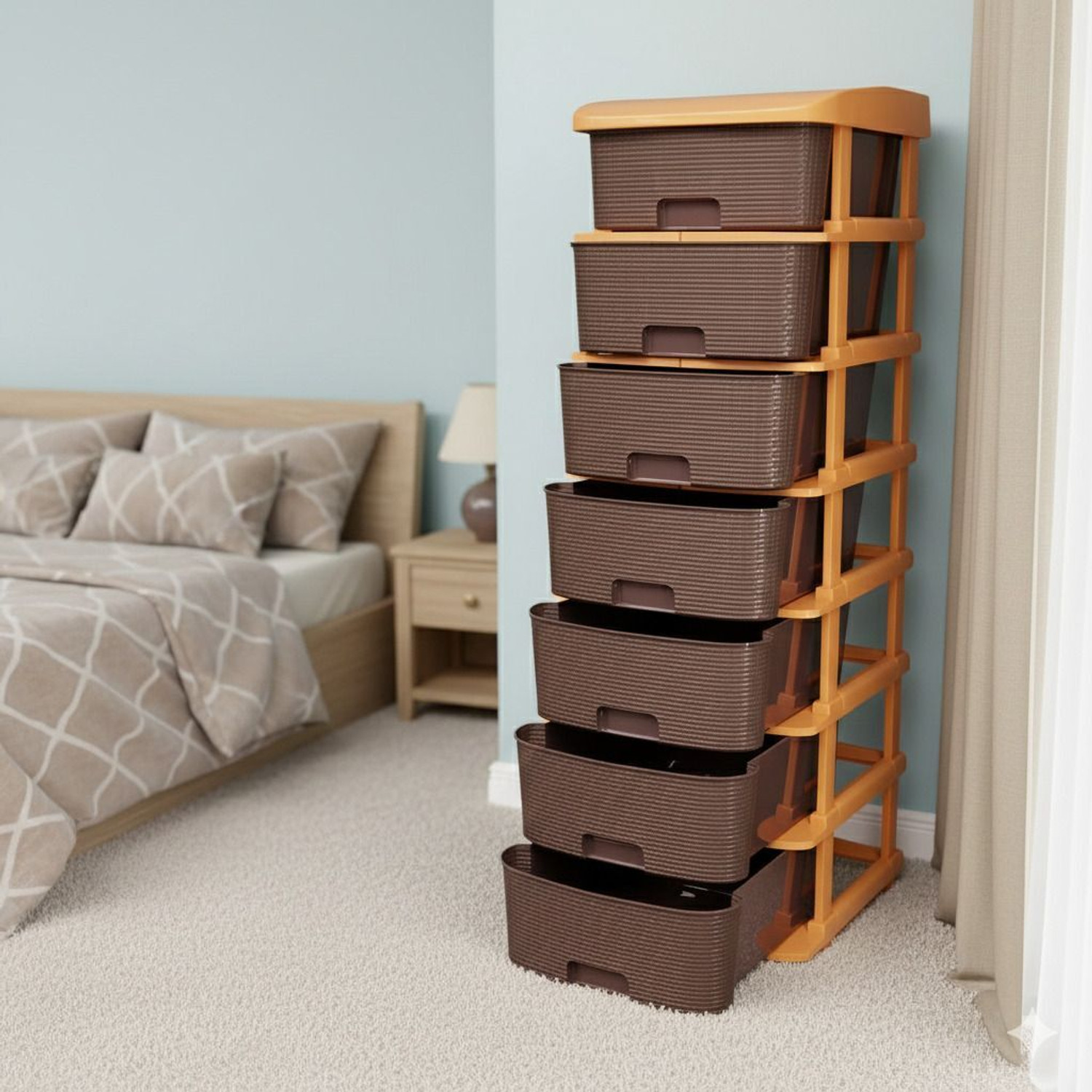 Image of Surety for Safety 7 Layer Brown Nakoda Heavy-Duty Modular Drawer Cabinet for Bedroom Storage Storage Box