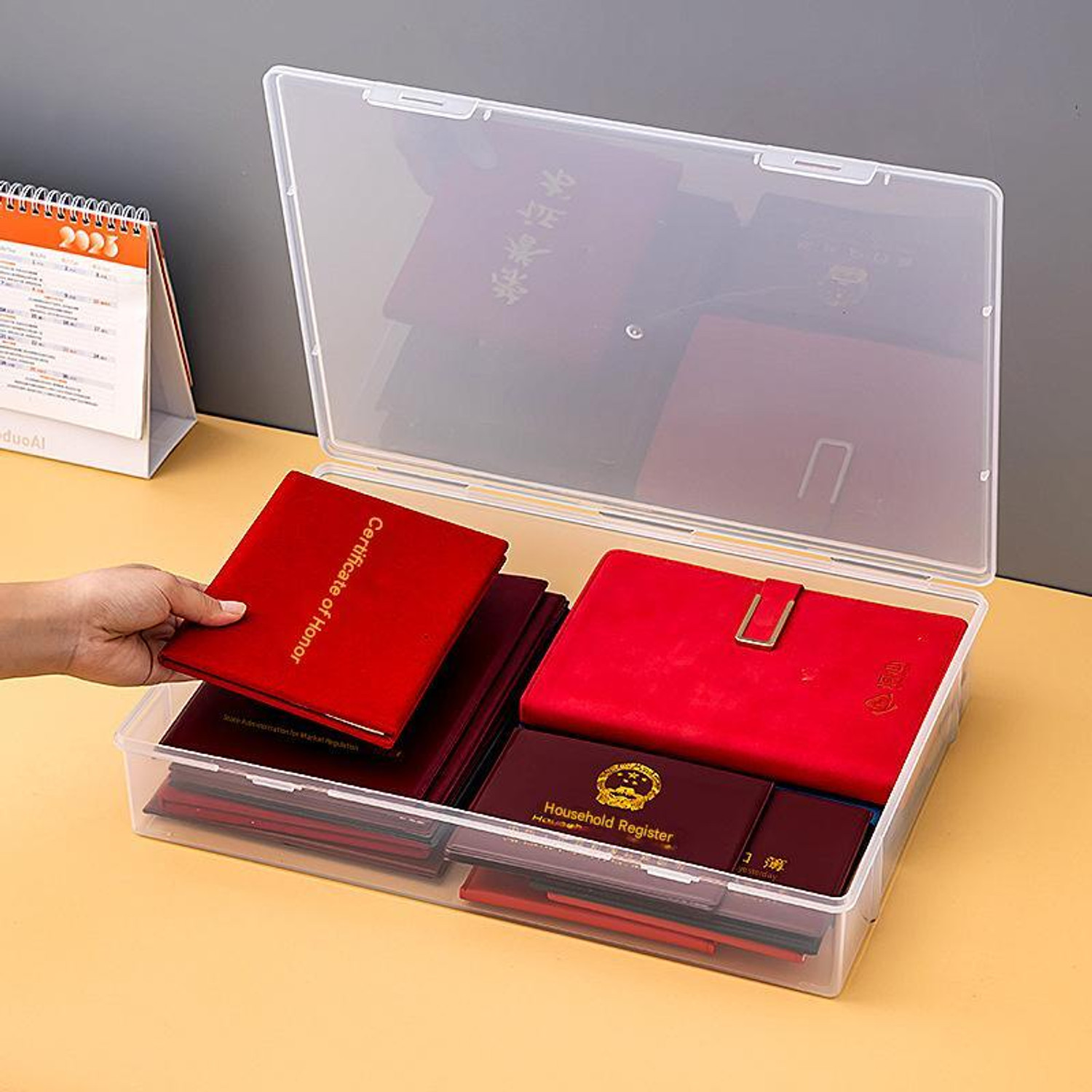 Image of DOMVIQUE A4 Size Storage Box | Durable Plastic Document Organizer Box with Lid Storage Box