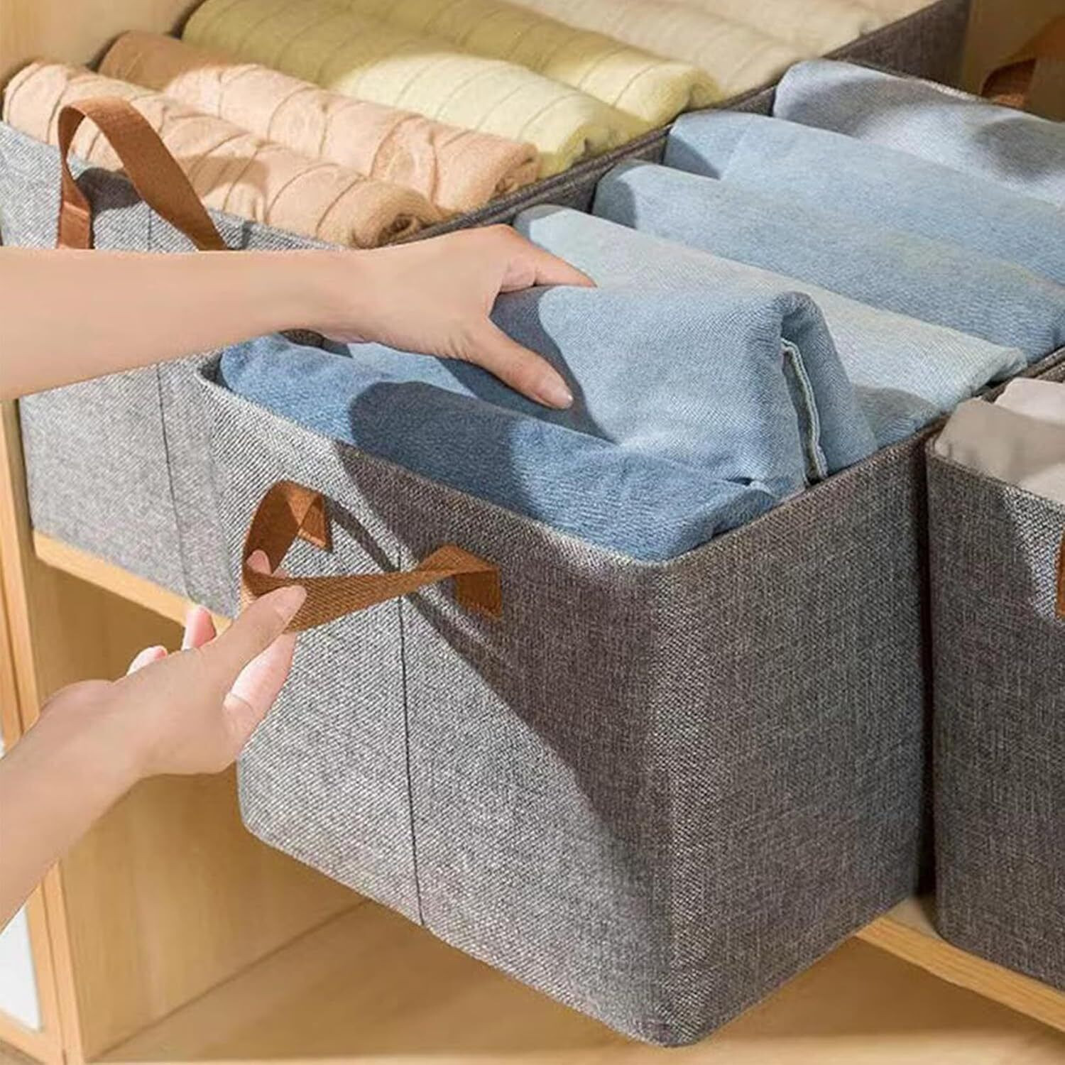 Image of VENDIFY Storage Box For Clothes 26L PACK OF 5 Metal Frame Wardrobe Organizer for Clothes Storage Box