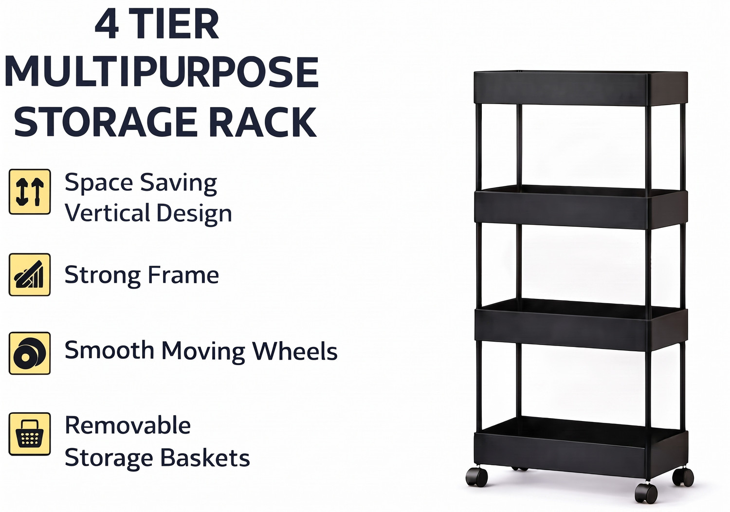 Image of Scrub Daddy Plastic Storage Organizer Trolley for Kitchen Essentials Plastic Free Standing Cabinet (Finish Color - Black, DIY(Do-It-Yourself))