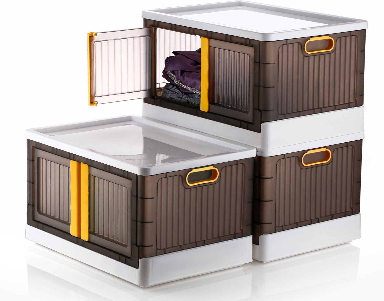 Image of Aalok 4 LAYER Folding Storage Box |Top Lid Open and Wheels ,Stackable ,Organizers Plastic Free Standing Cabinet