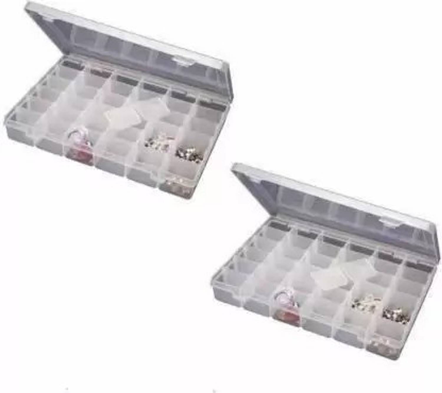 ADJO Combo 2 Pack 36 Organizer container Makeup and Jewellery Vanity Box (Clear) 36 Grids Clear Plastic Storage Box Vanity Box