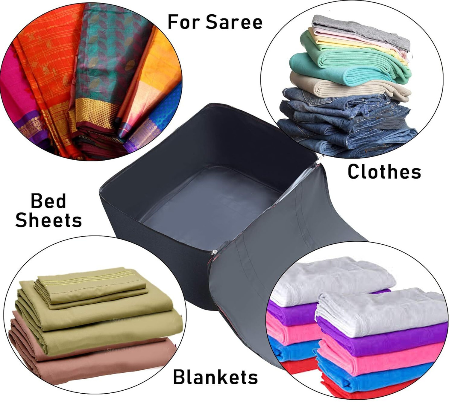 Image of justsmartkart Multi Purpose Underbed Foldable Storage Bag with Zipper Closure Clothes Organizer /Blanket Cover (Nylon) Pack of 2