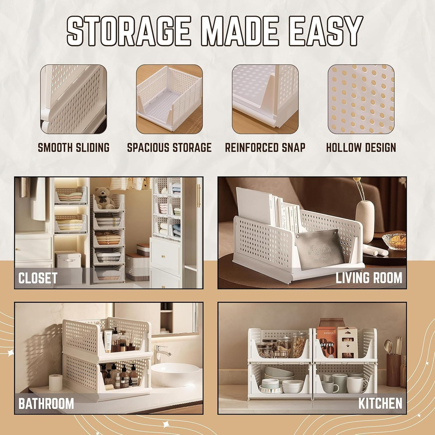 Image of Umax Multipurpose 5 Stackable Clothes Organizer Space Saving Wardrobe Storage Baskets Closet Divider (Plastic)
