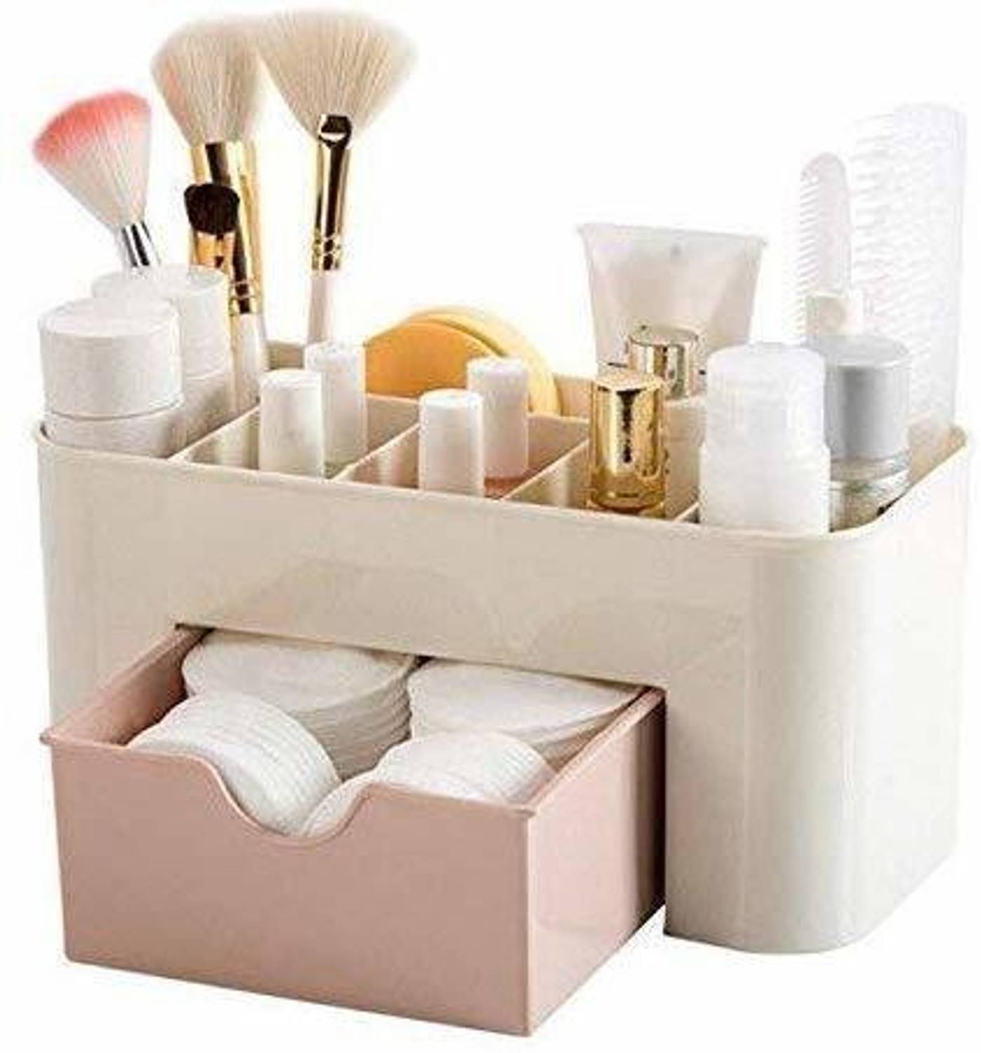 BLAPOXE Grid Cosmetic Organizer Makeup Organizer with Drawer Container for Makeup and Brushes Holder MAKEUP Vanity Box